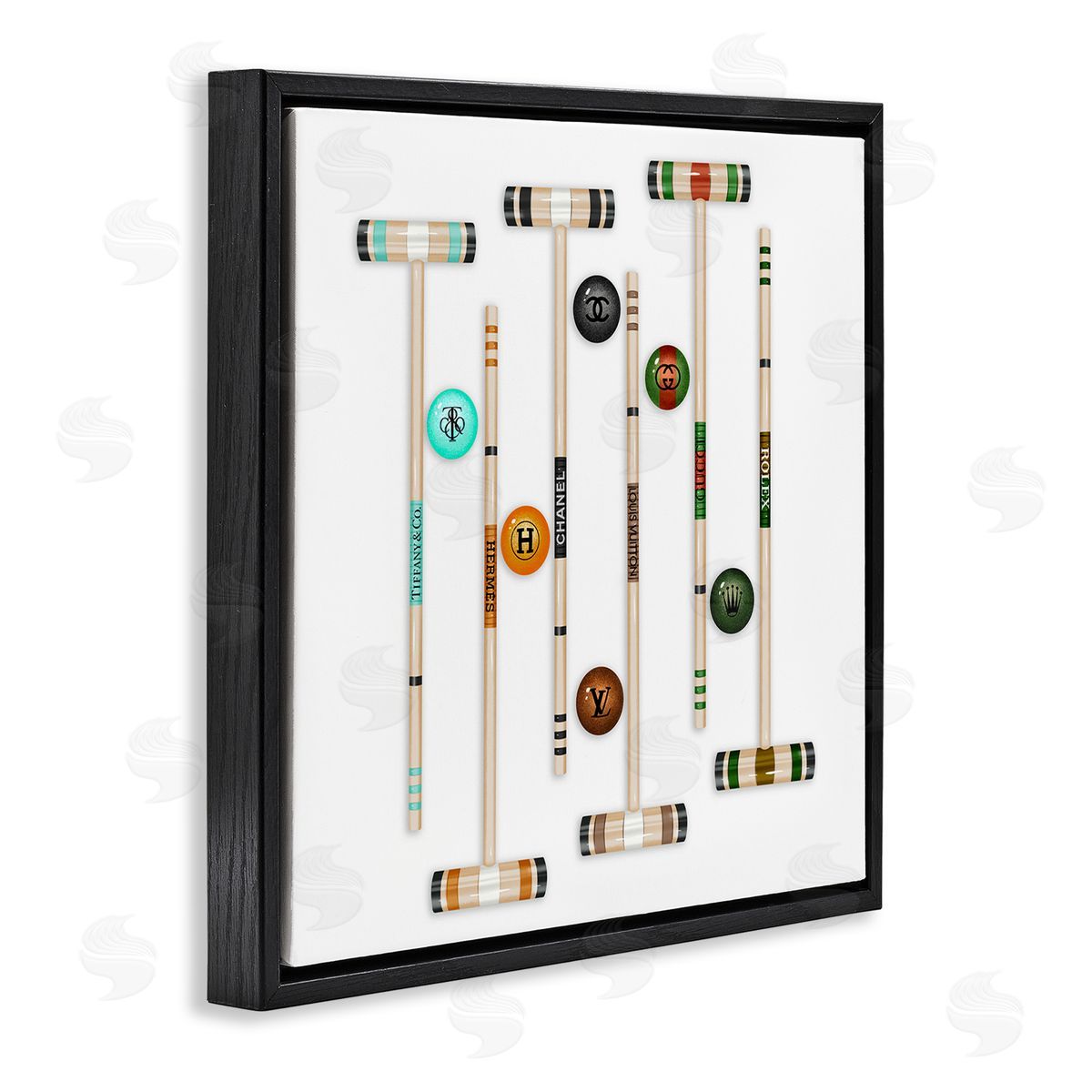 Ziwei Li Upscale Fashion Brand Croquet Sport Glam Emblem Black Floating Frame Canvas Wall Art Print