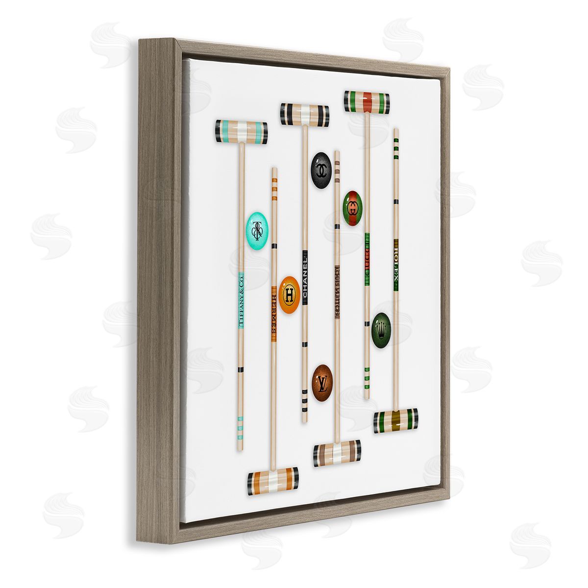 Ziwei Li Upscale Fashion Brand Croquet Sport Glam Emblem Brown Floating Frame Canvas Wall Art Print