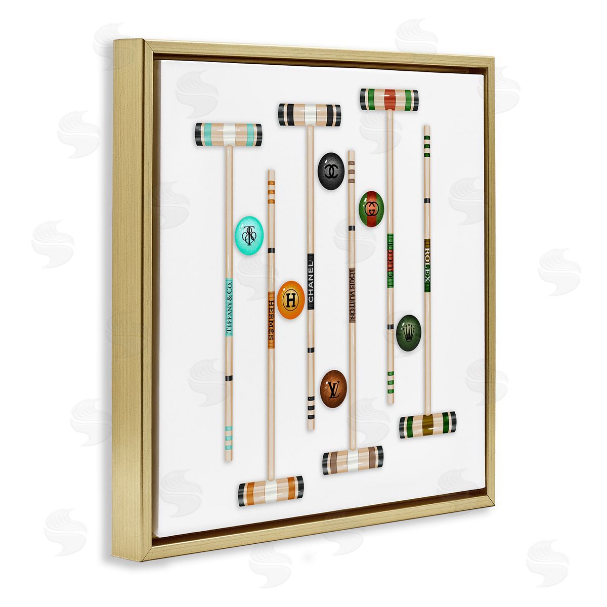 Ziwei Li Upscale Fashion Brand Croquet Sport Glam Emblem Gold Floating Frame Canvas Wall Art Print