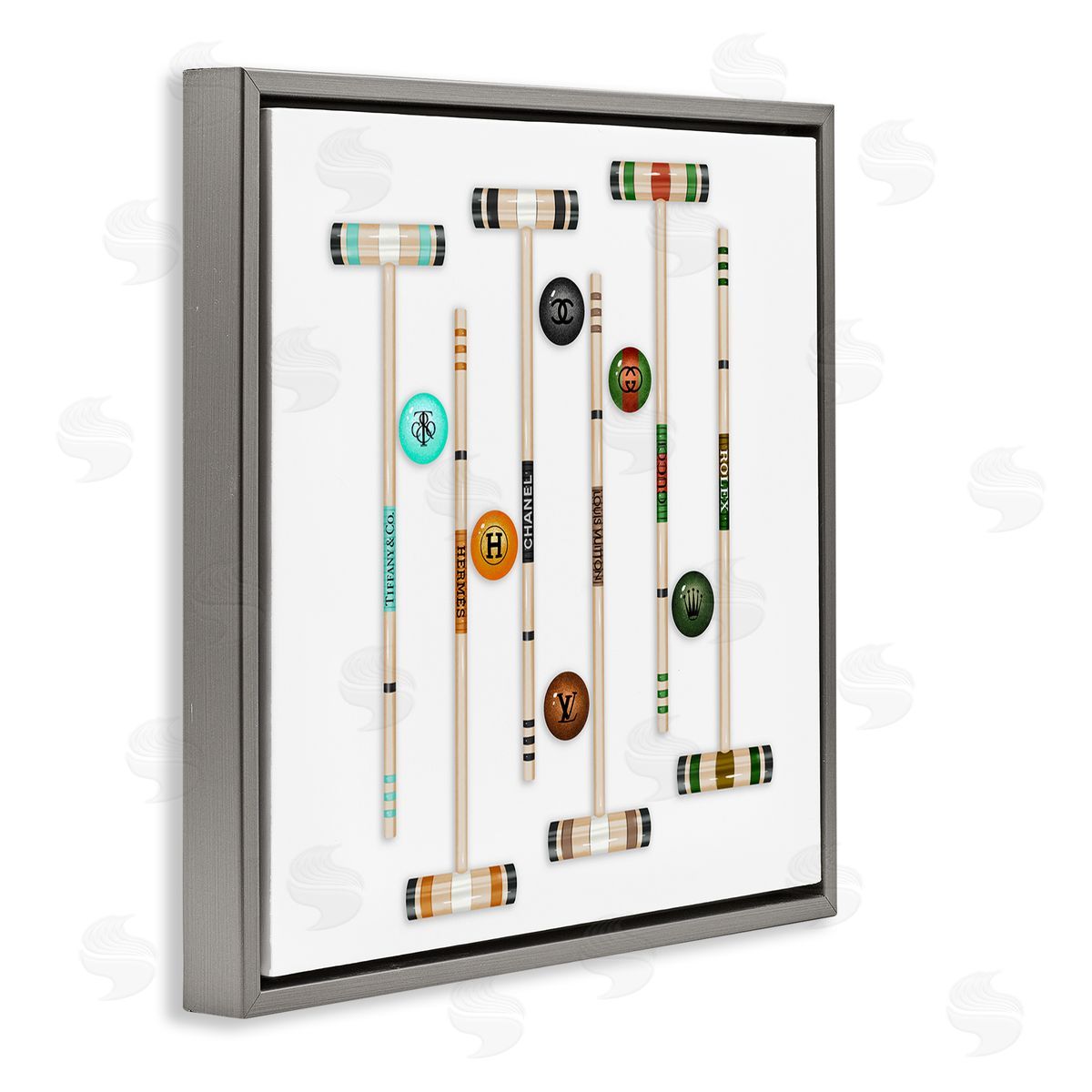 Ziwei Li Upscale Fashion Brand Croquet Sport Glam Emblem Gray Floating Frame Canvas Wall Art Print