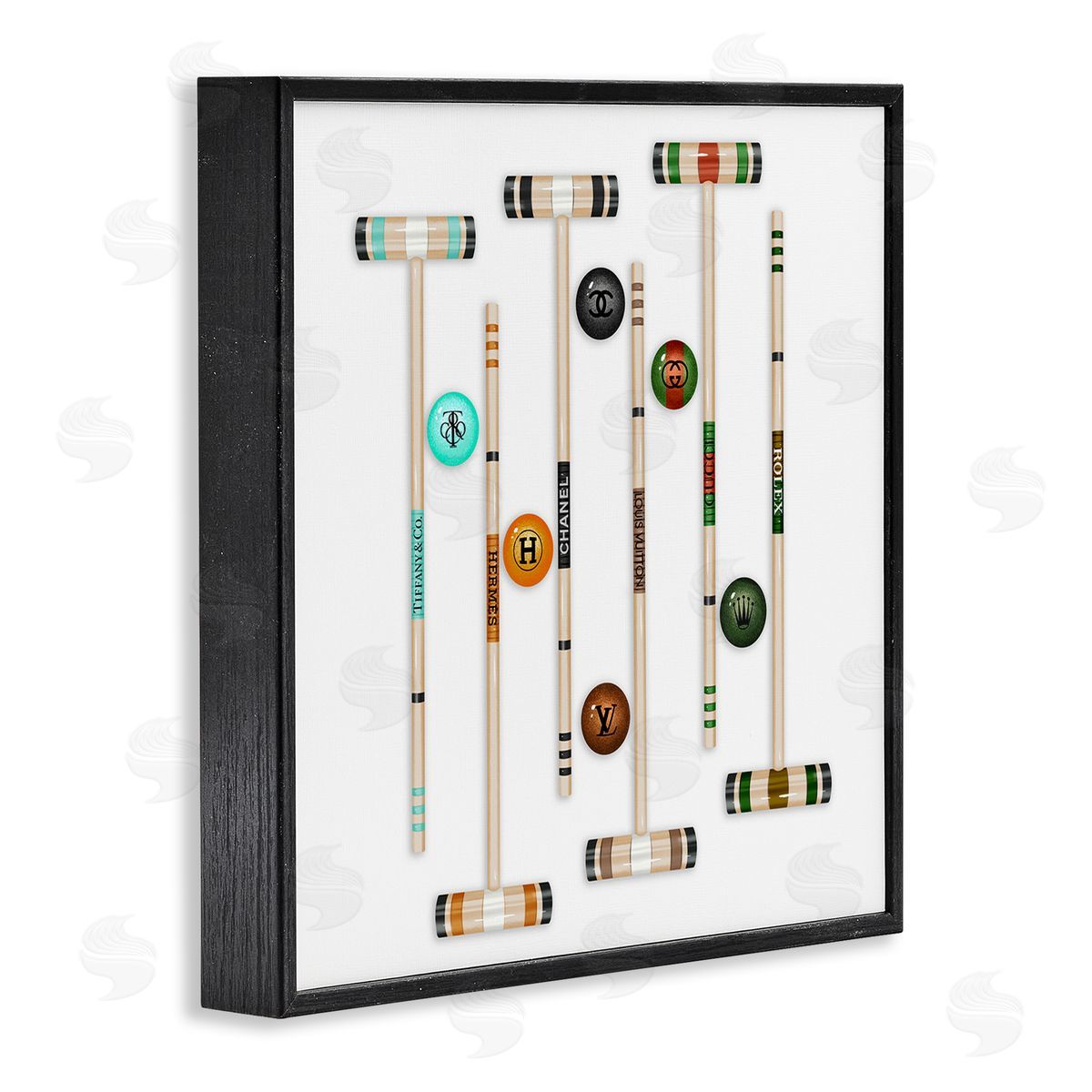 Ziwei Li Upscale Fashion Brand Croquet Sport Glam Emblem Black Framed Glicee Wall Art Print
