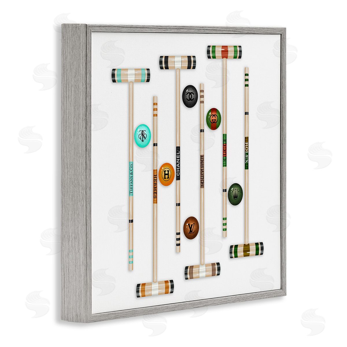 Ziwei Li Upscale Fashion Brand Croquet Sport Glam Emblem Gray Framed Glicee Wall Art Print