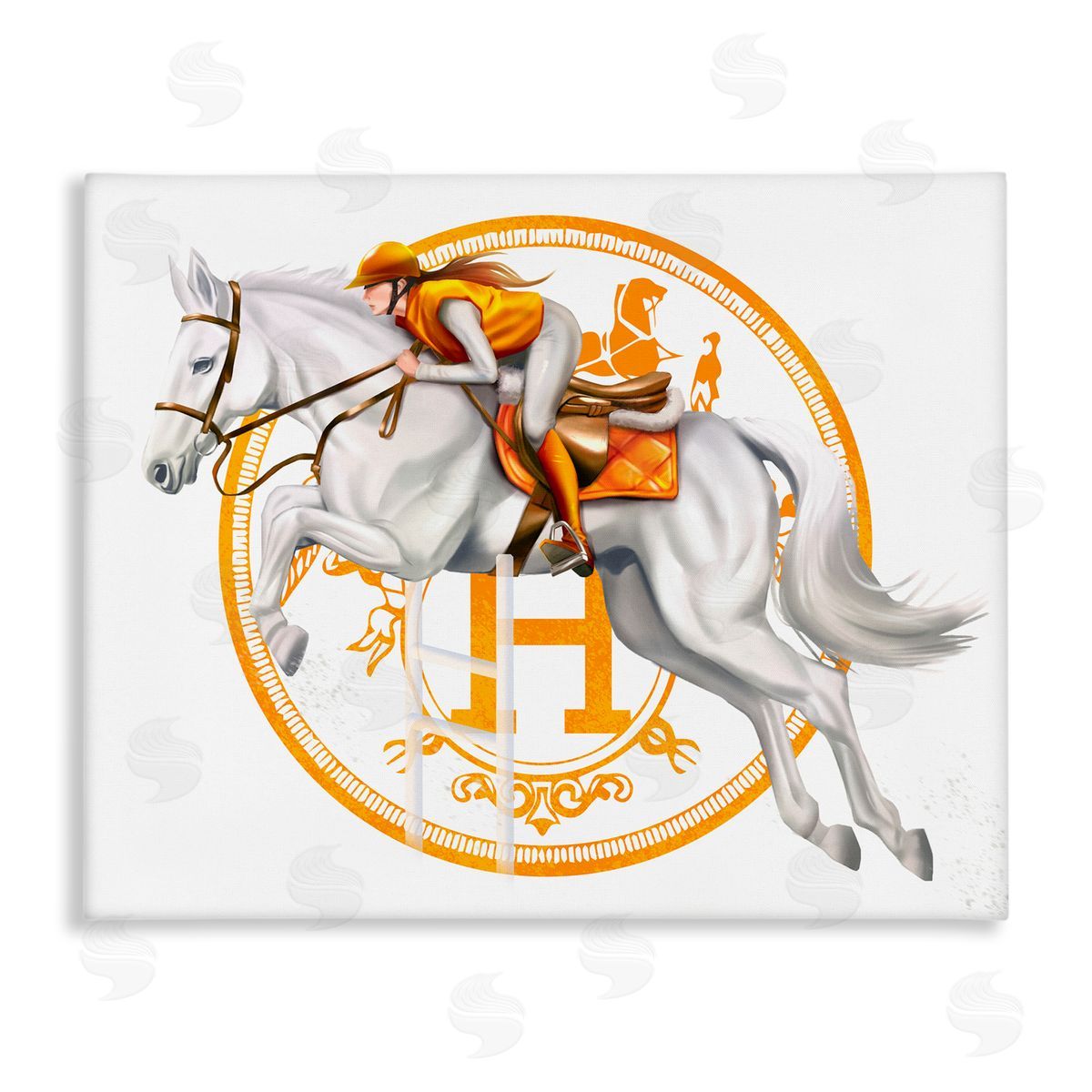 Ziwei Li Jockey Riding Race Horse Glam Fashion Logo Stretched Canvas Wall Art Print