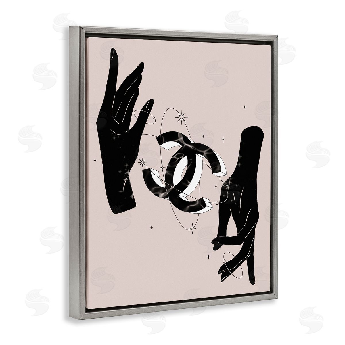 Ziwei Li Chic Hands Silhouette Surrounding Glam Fashion Emblem Gray Floating Frame Canvas Wall Art Print