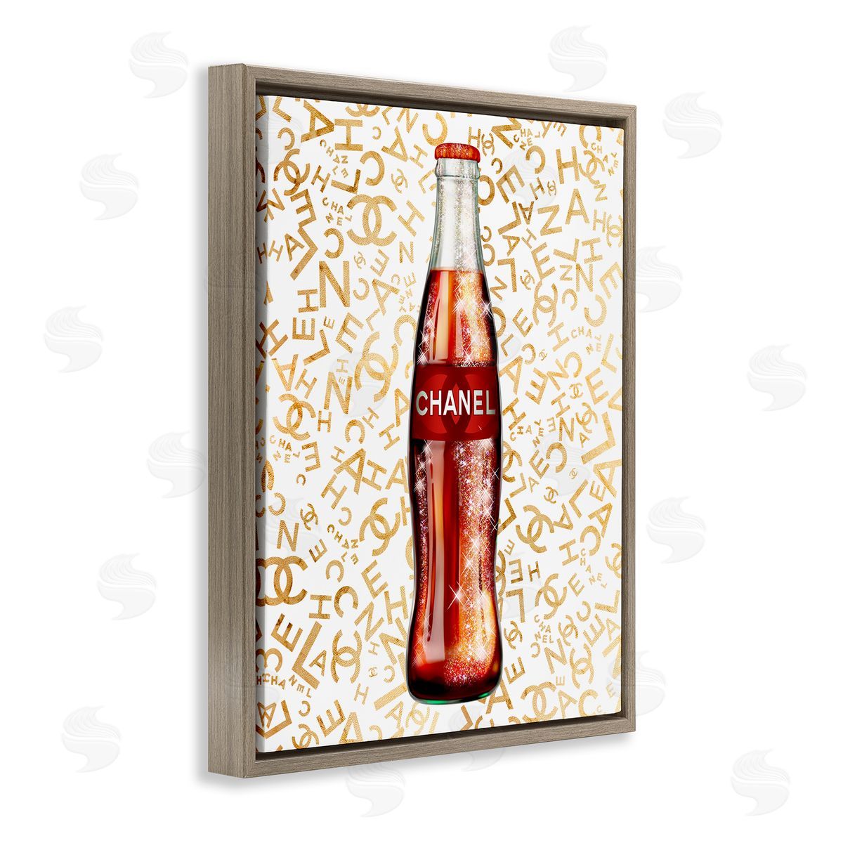 Ziwei Li Trendy Glam Pattern Vintage Soda Bottle Brown Floating Frame Canvas Wall Art Print