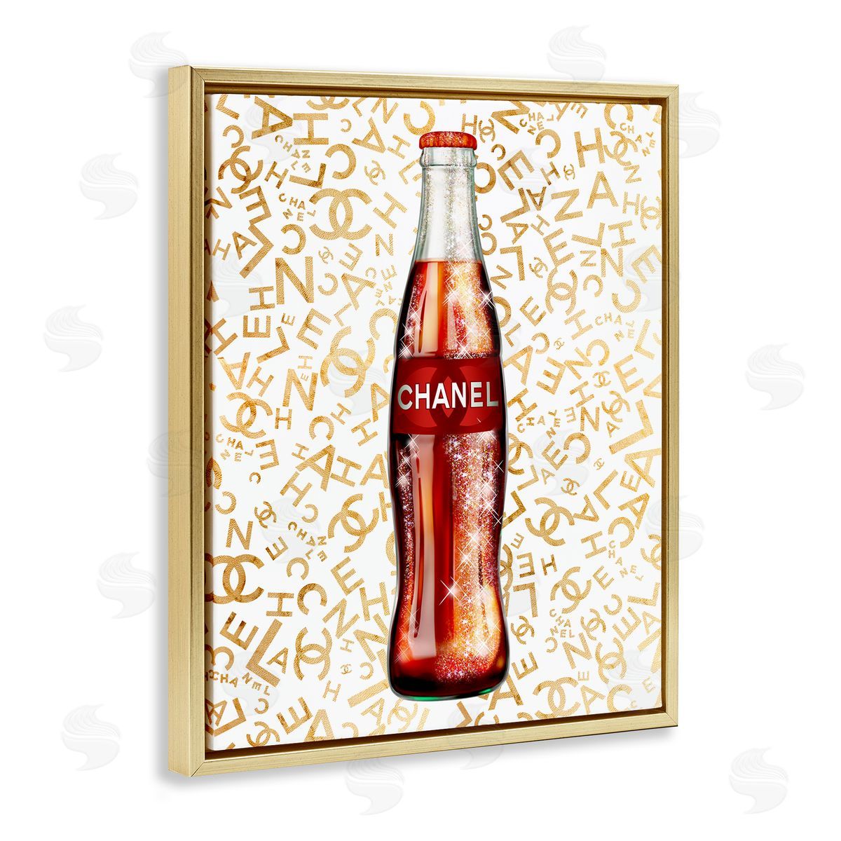 Ziwei Li Trendy Glam Pattern Vintage Soda Bottle Gold Floating Frame Canvas Wall Art Print
