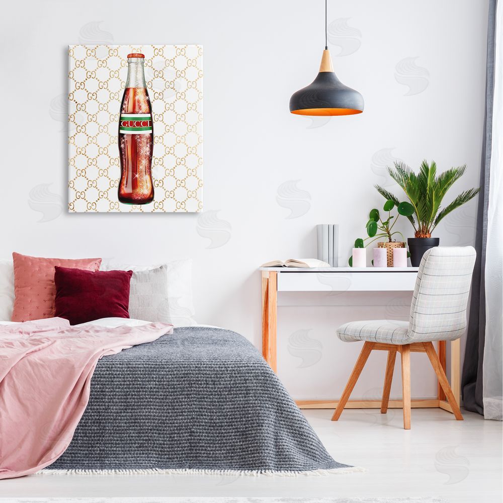 Ziwei Li Stylish Cola Bottle Kitchen Glam Fashion Pattern Canvas Wall Art Print in Room