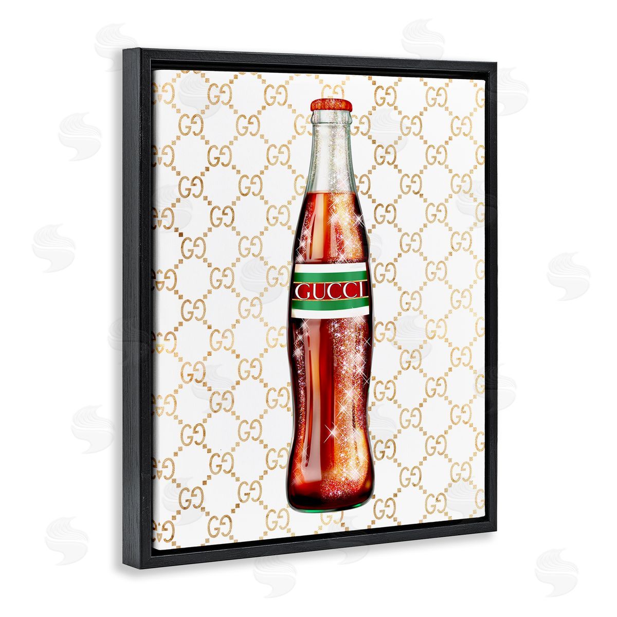 Ziwei Li Stylish Cola Bottle Kitchen Glam Fashion Pattern Black Floating Frame Canvas Wall Art Print