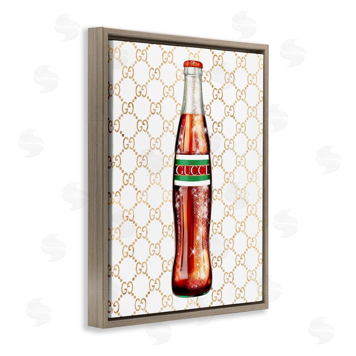 Ziwei Li Stylish Cola Bottle Kitchen Glam Fashion Pattern Brown Floating Frame Canvas Wall Art Print