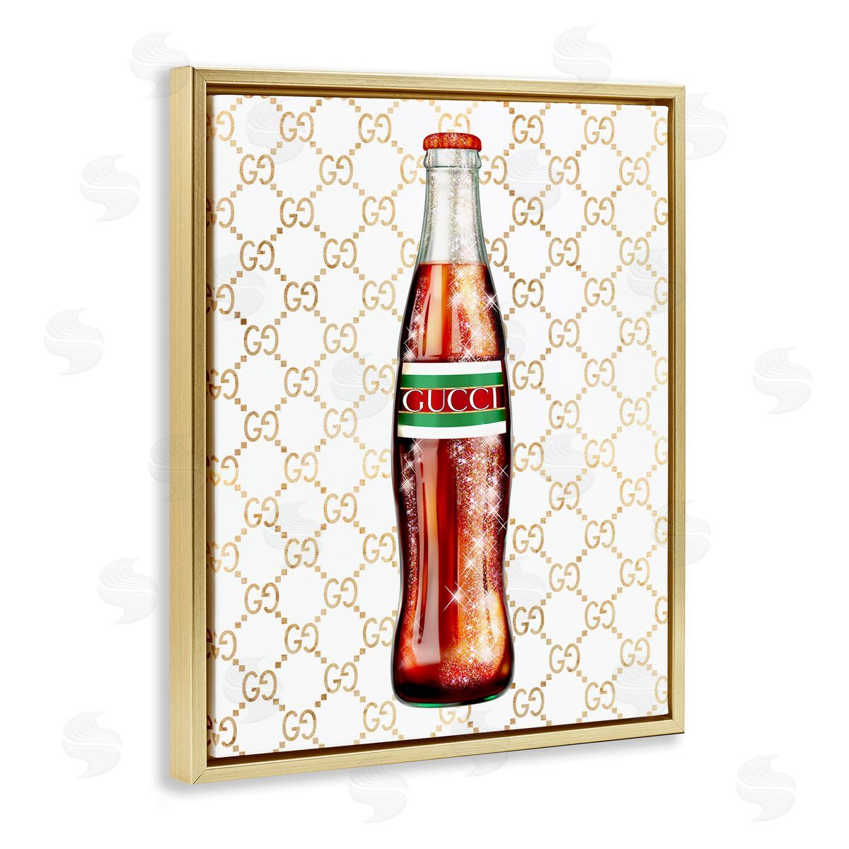Ziwei Li Stylish Cola Bottle Kitchen Glam Fashion Pattern Gold Floating Frame Canvas Wall Art Print