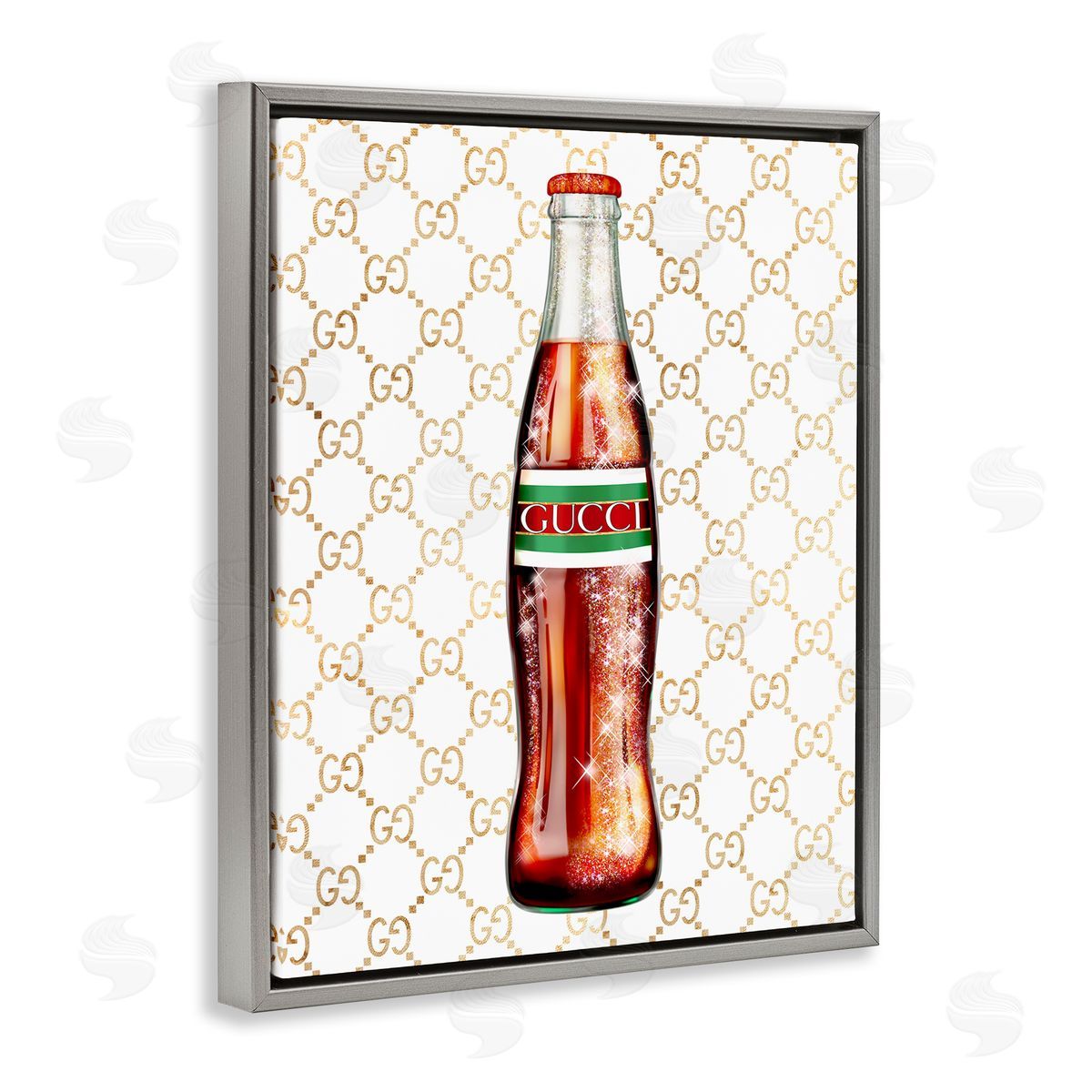 Ziwei Li Stylish Cola Bottle Kitchen Glam Fashion Pattern Gray Floating Frame Canvas Wall Art Print