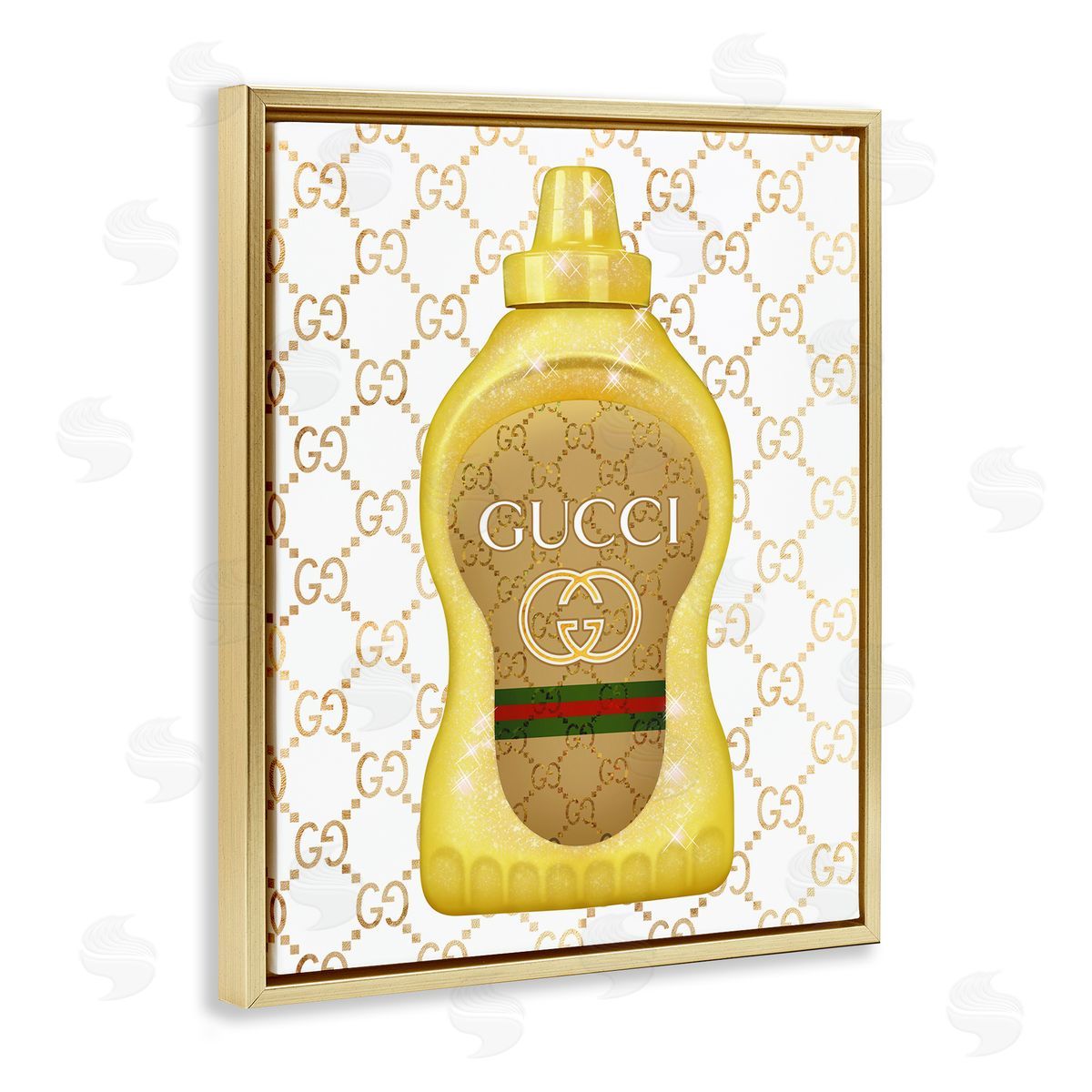 Ziwei Li Fashionable Brunch Condiment Patterned Glam Emblem  Gold Floating Frame Canvas Wall Art Print