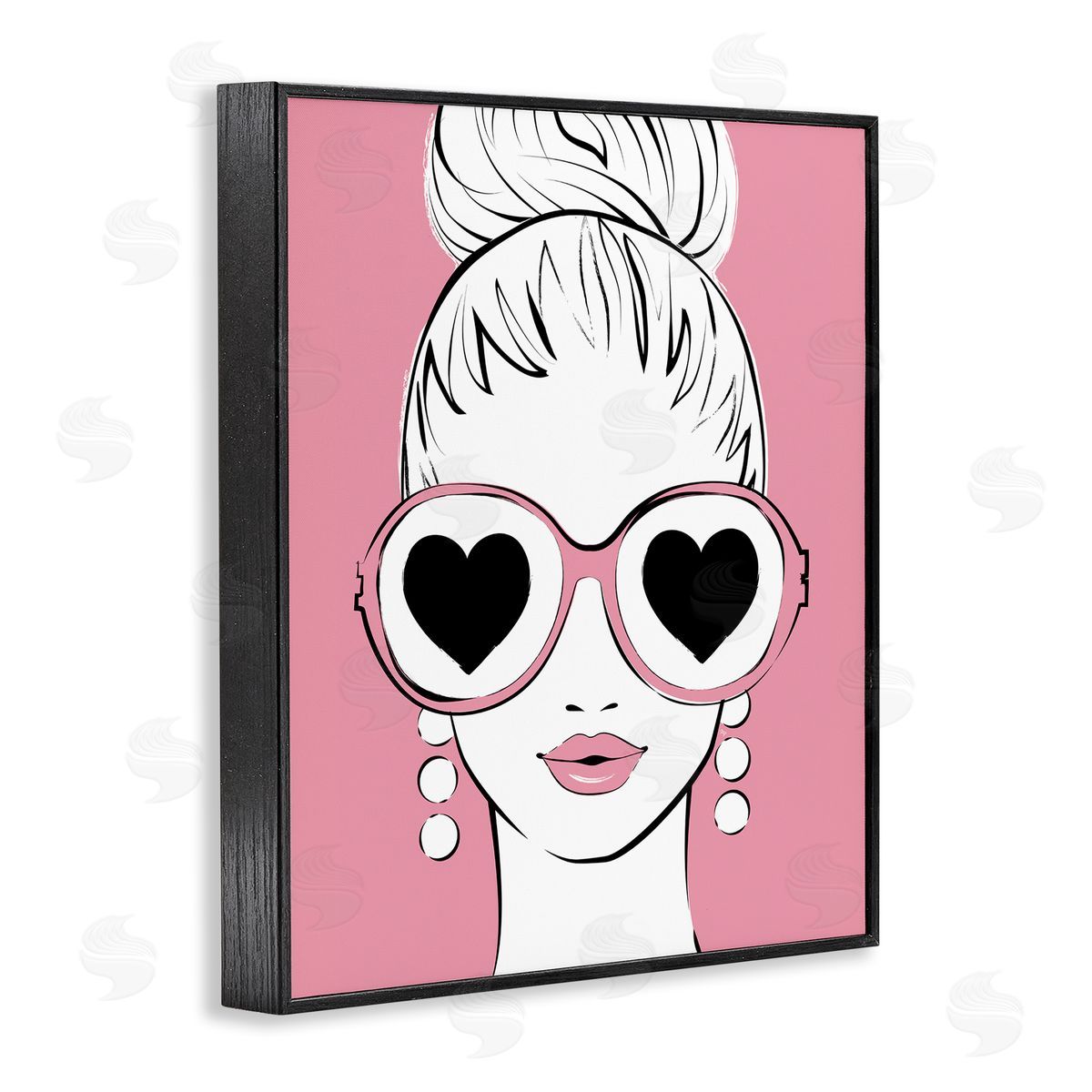 Martina Pavlova Fashionable Woman Heart Sunglasses Pink Glam Drawing Black Framed Giclee Wall Art Print