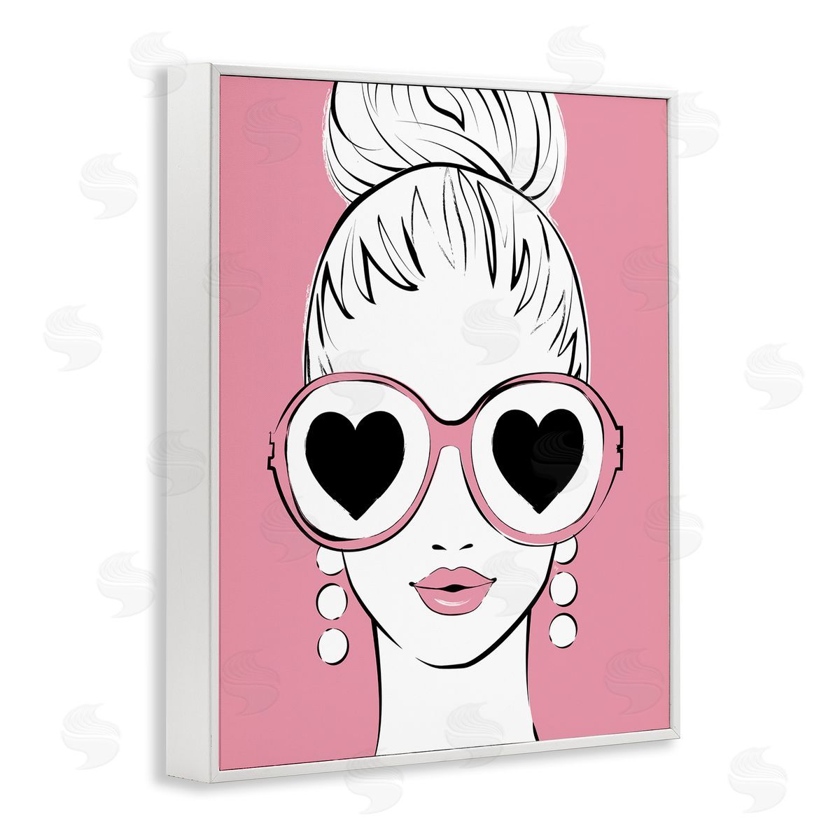 Martina Pavlova Fashionable Woman Heart Sunglasses Pink Glam Drawing White Framed Giclee Wall Art Print