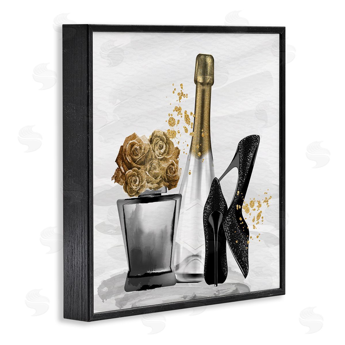 Kim Allen Chic Upscale Fashion Heels Floral Champagne Bottle Black Framed Glicee Wall Art Print