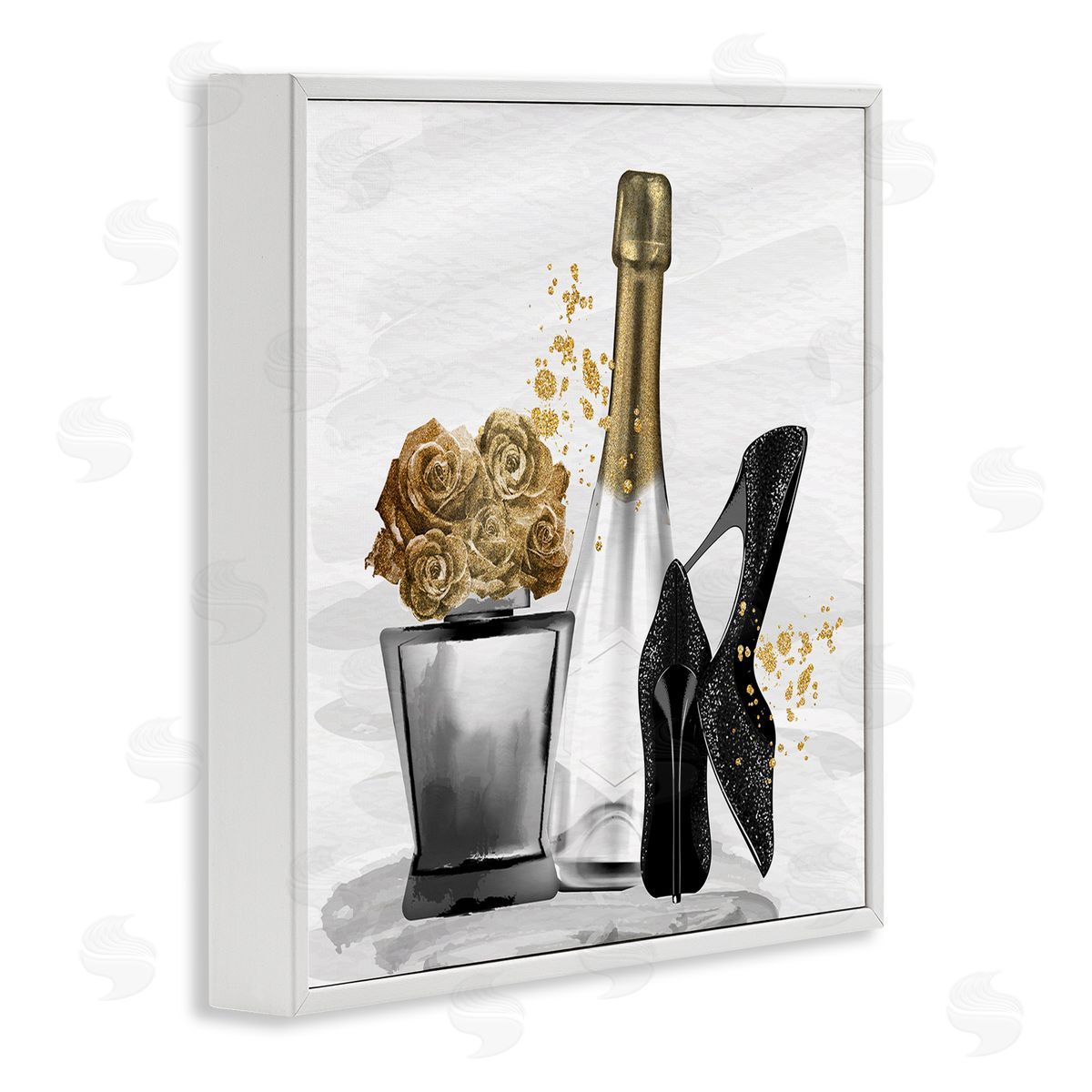 Kim Allen Chic Upscale Fashion Heels Floral Champagne Bottle White Framed Glicee Wall Art Print