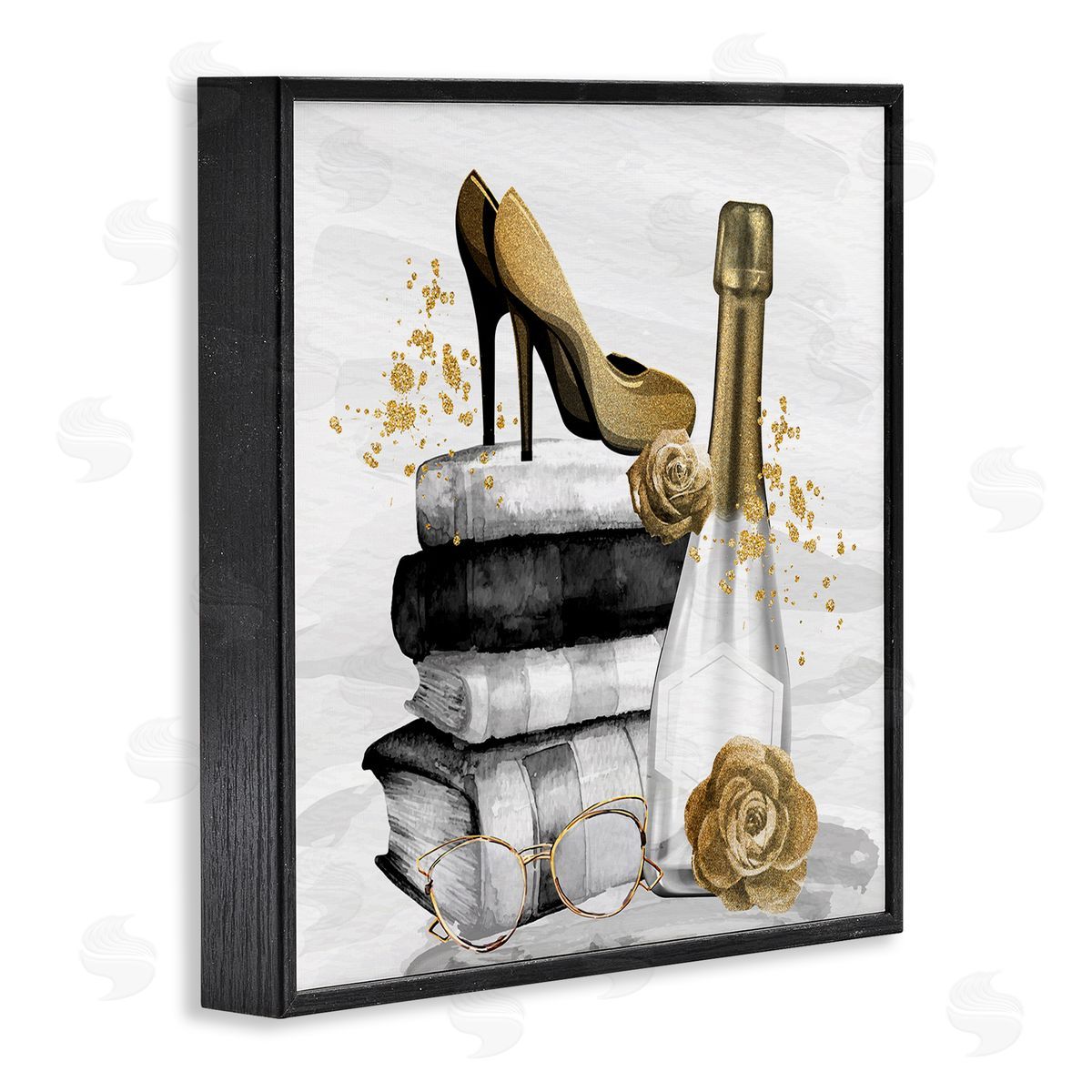 Kim Allen Trendy Fashion Heels Book Stack Dazzling Champagne Black Framed Glicee Wall Art Print