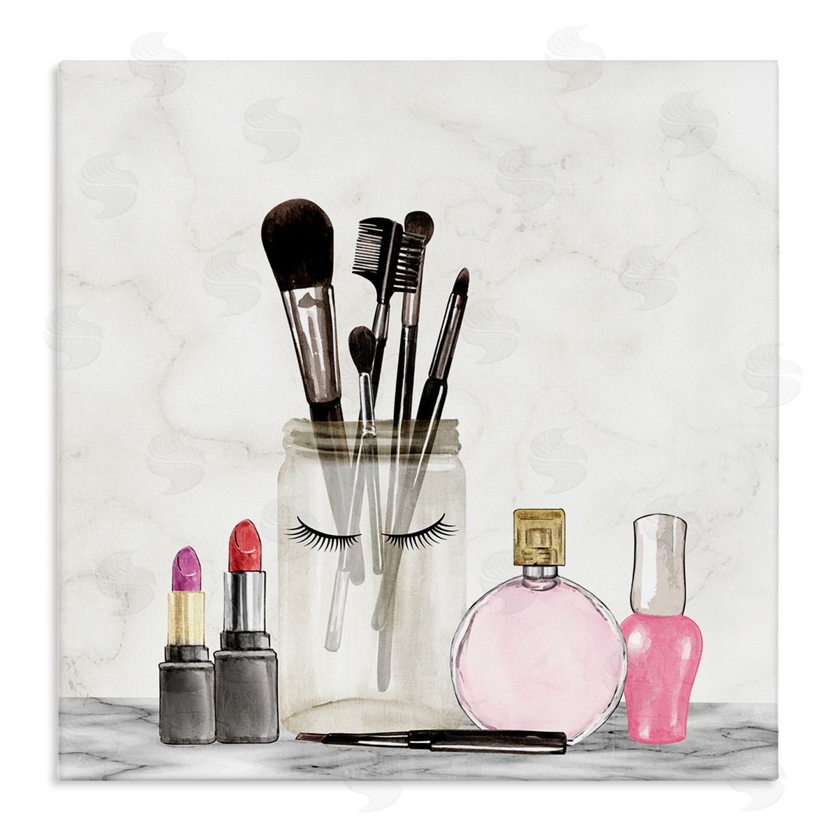 Kim Allen Trendy Makeup Brushes Polished Fashion Cosmetics Stretched Canvas Wall Art Print