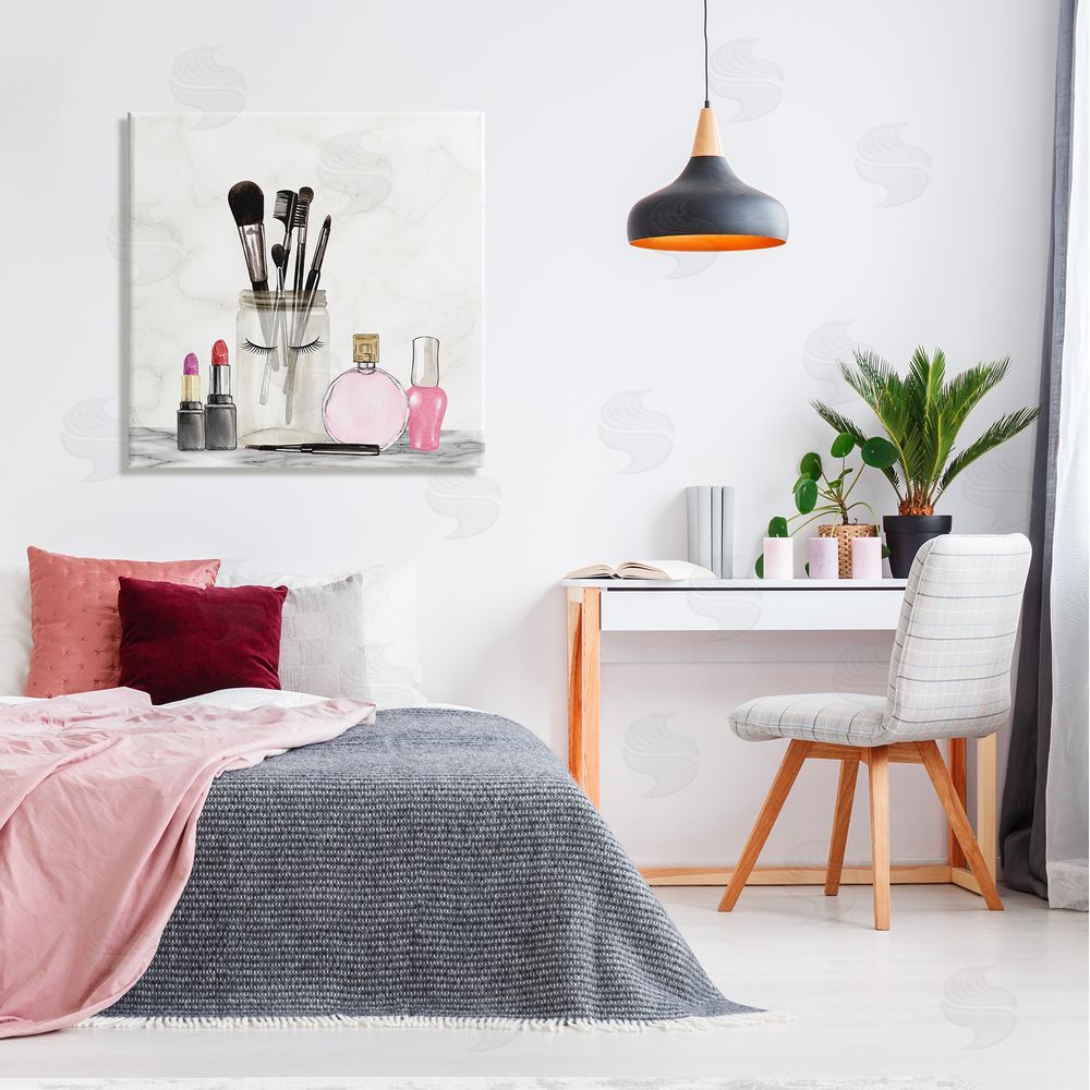 Kim Allen Trendy Makeup Brushes Polished Fashion Cosmetics Canvas Wall Art in Room