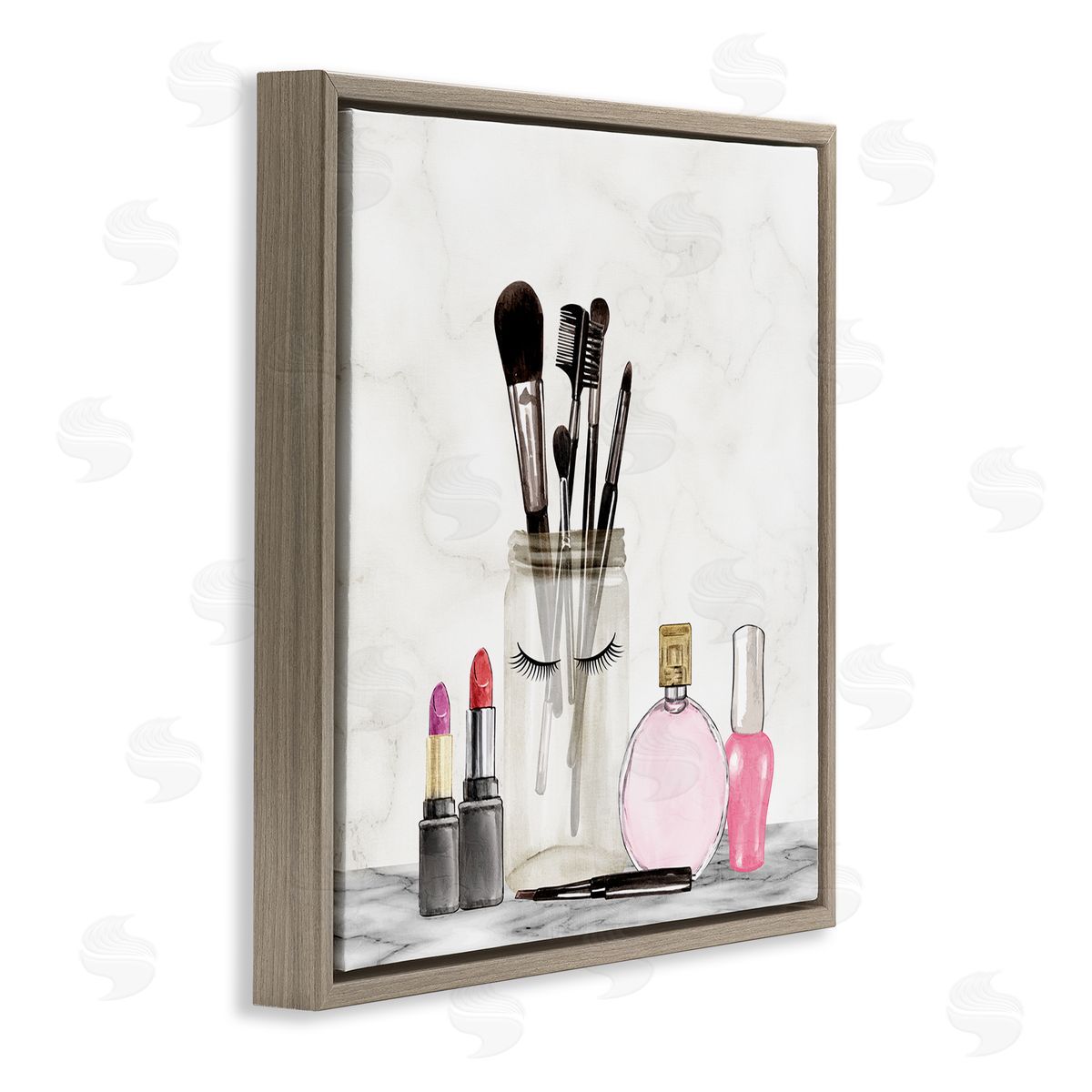 Kim Allen Trendy Makeup Brushes Polished Fashion Cosmetics Brown Floating Frame Canvas Wall Art Print