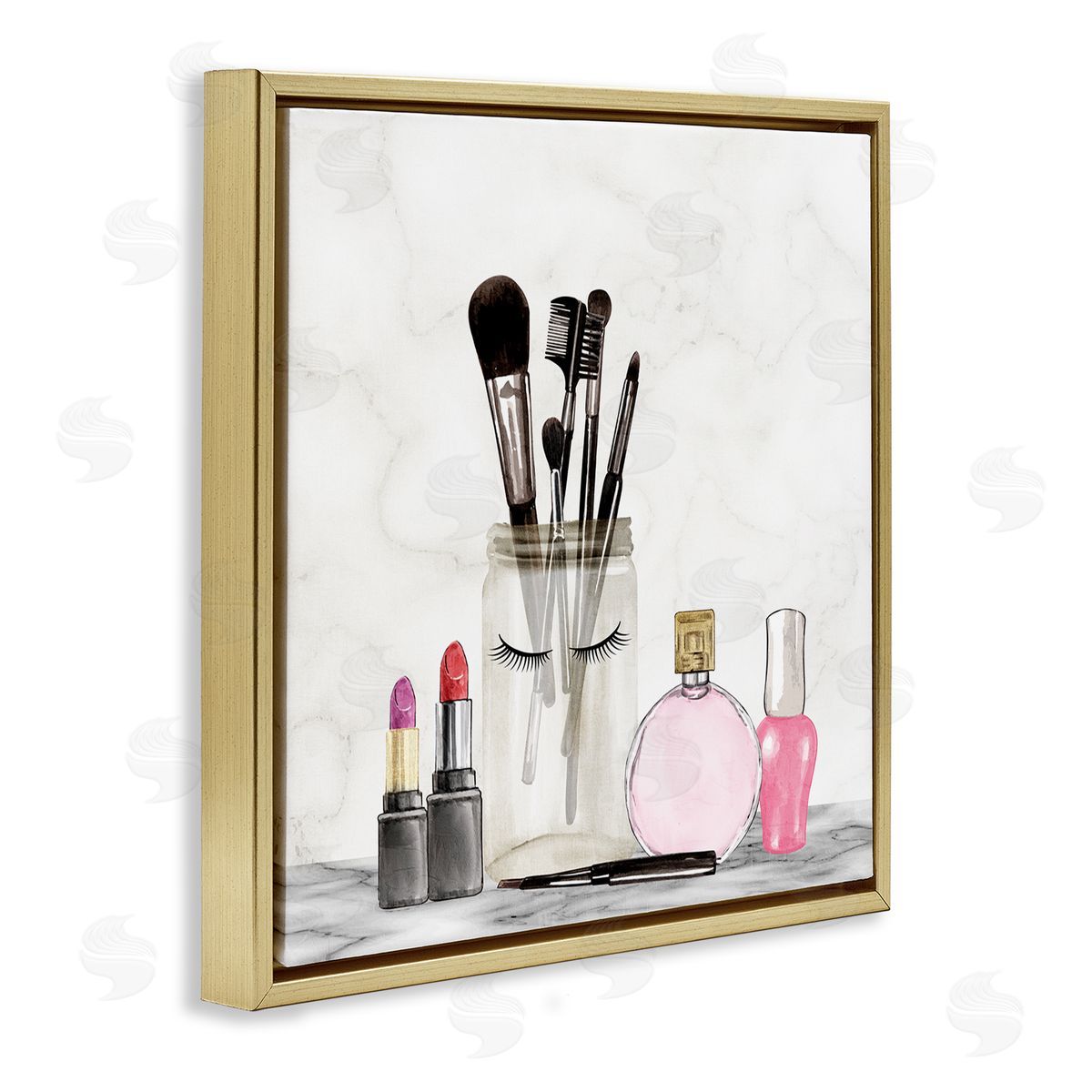 Kim Allen Trendy Makeup Brushes Polished Fashion Cosmetics Gold Floating Frame Canvas Wall Art Print