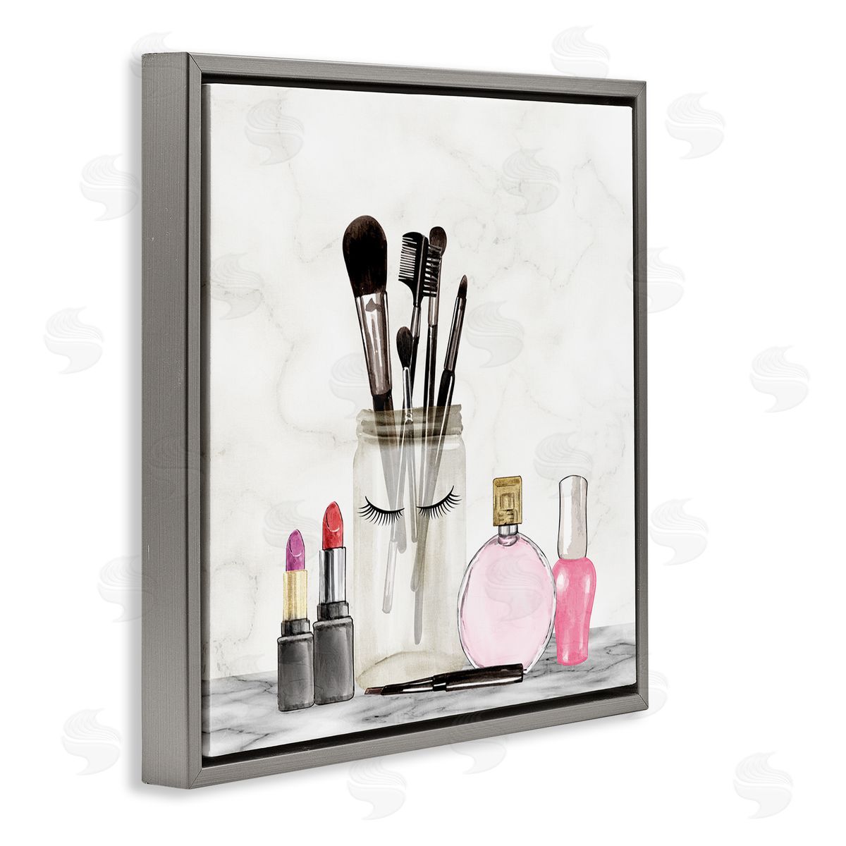 Kim Allen Trendy Makeup Brushes Polished Fashion Cosmetics Gray Floating Frame Canvas Wall Art Print