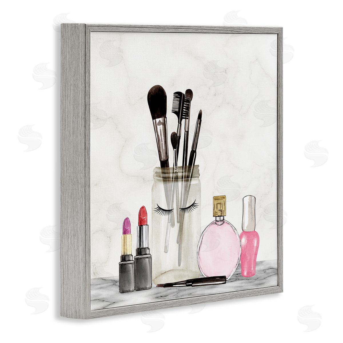 Kim Allen Trendy Makeup Brushes Polished Fashion Cosmetics Gray Framed Glicee Wall Art Print