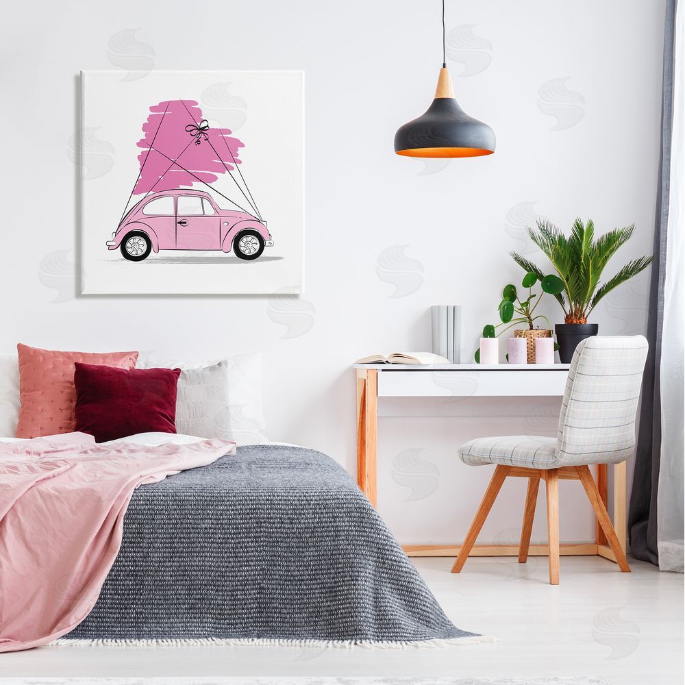Martina Pavlova Trendy Pink Buggy Car Chic Wrapped Heart Canvas Wall Art in Room