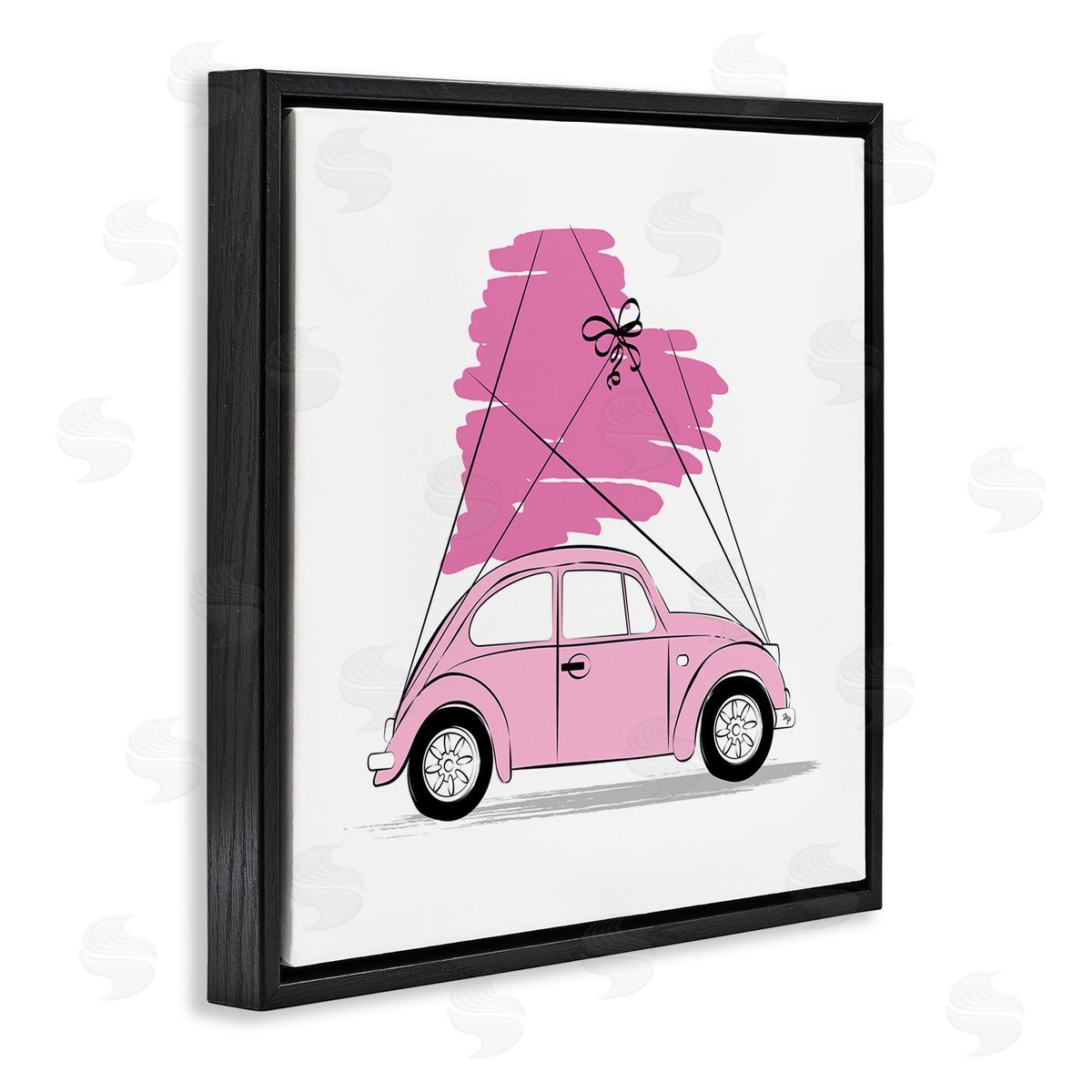 Martina Pavlova Trendy Pink Buggy Car Chic Wrapped Heart Black Floating Frame Canvas Wall Art Print