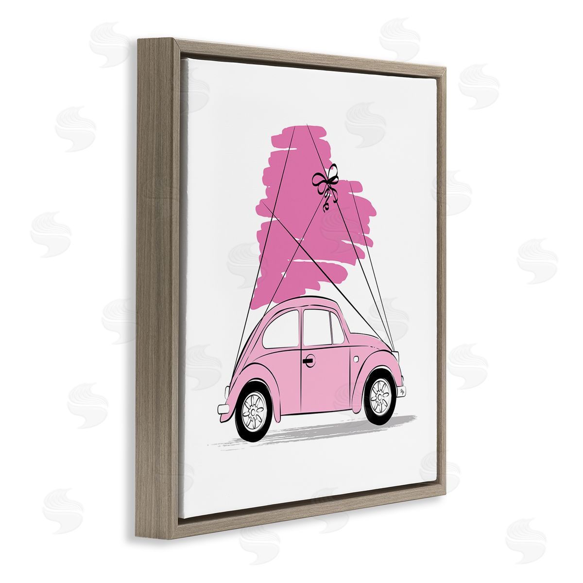Martina Pavlova Trendy Pink Buggy Car Chic Wrapped Heart Brown Floating Frame Canvas Wall Art Print