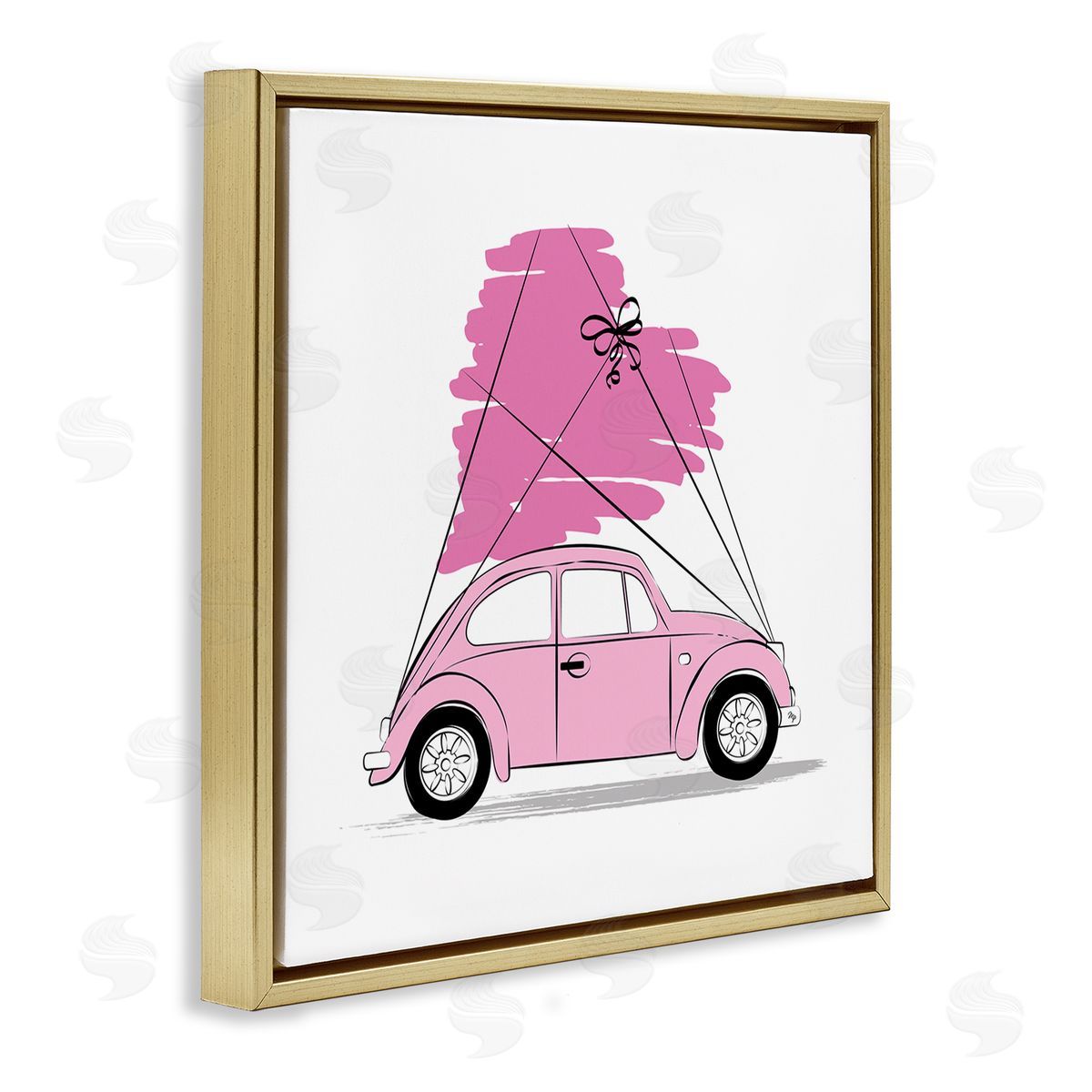 Martina Pavlova Trendy Pink Buggy Car Chic Wrapped Heart Gold Floating Frame Canvas Wall Art Print