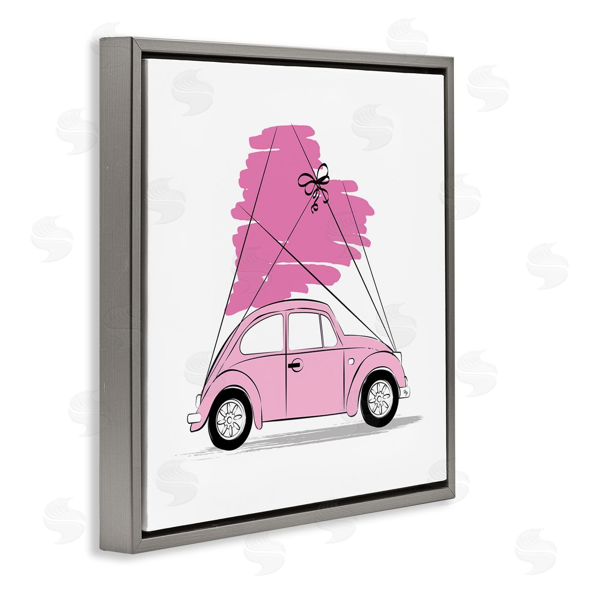 Martina Pavlova Trendy Pink Buggy Car Chic Wrapped Heart Gray Floating Frame Canvas Wall Art Print