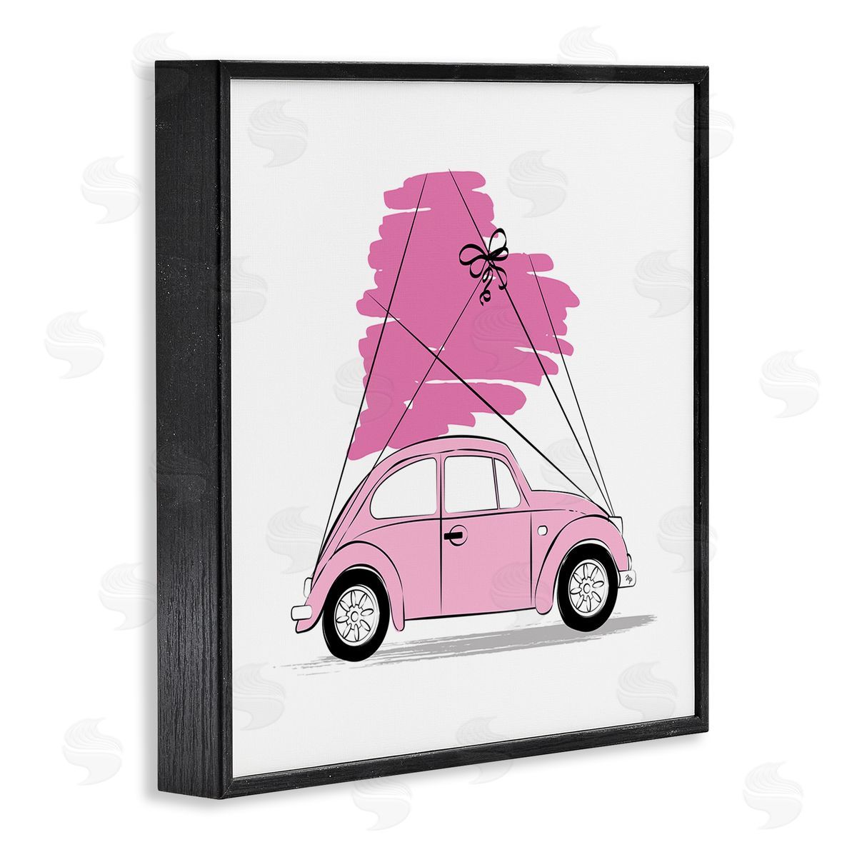 Martina Pavlova Trendy Pink Buggy Car Chic Wrapped Heart Black Framed Glicee Wall Art Print