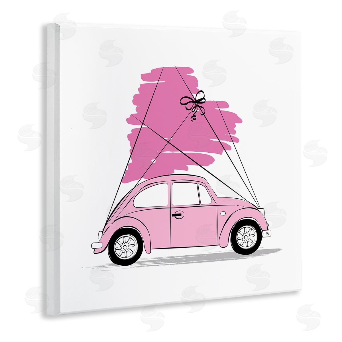 Martina Pavlova Trendy Pink Buggy Car Chic Wrapped Heart Wooden Wall Plaque Art Print