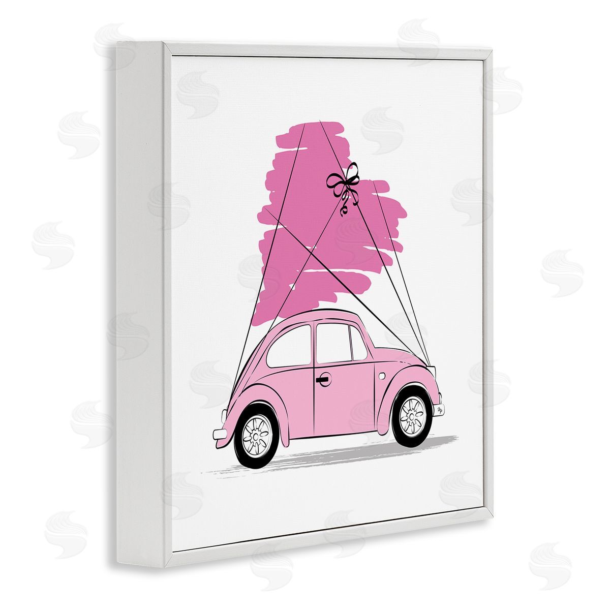 Martina Pavlova Trendy Pink Buggy Car Chic Wrapped Heart White Framed Glicee Wall Art Print