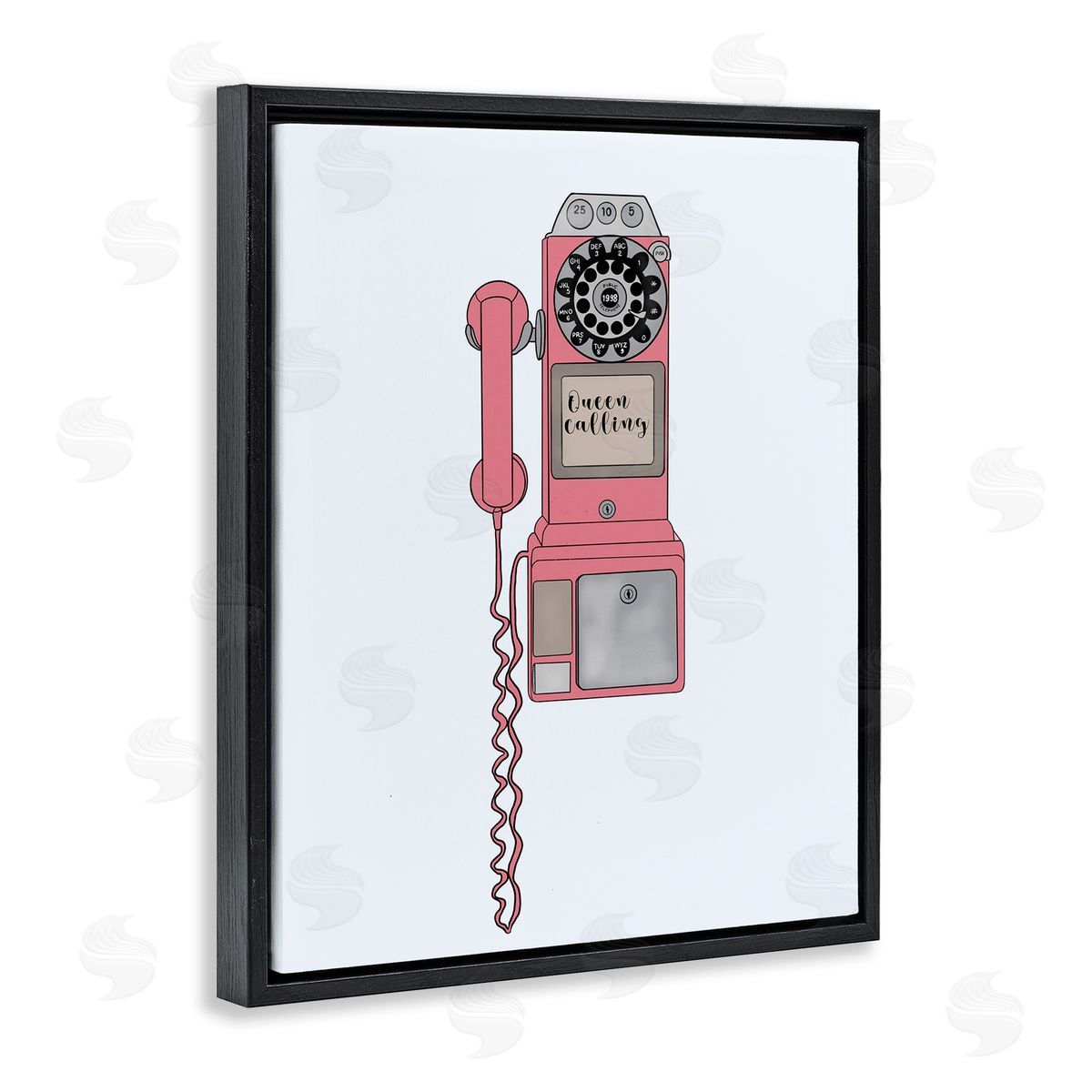 Ashley Singleton Vintage Pay Phone Chic Queen Calling Calligraphy  Black Floating Frame Canvas Wall Art Print