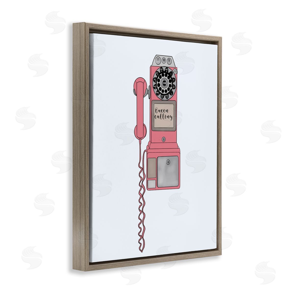 Ashley Singleton Vintage Pay Phone Chic Queen Calling Calligraphy  Brown Floating Frame Canvas Wall Art Print