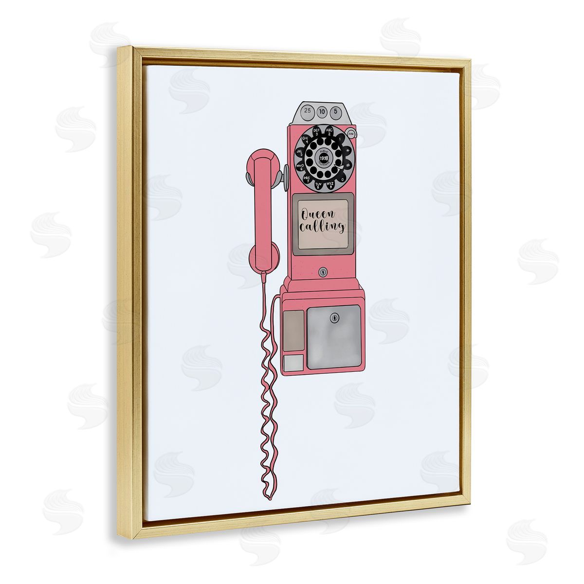 Ashley Singleton Vintage Pay Phone Chic Queen Calling Calligraphy  Gold Floating Frame Canvas Wall Art Print