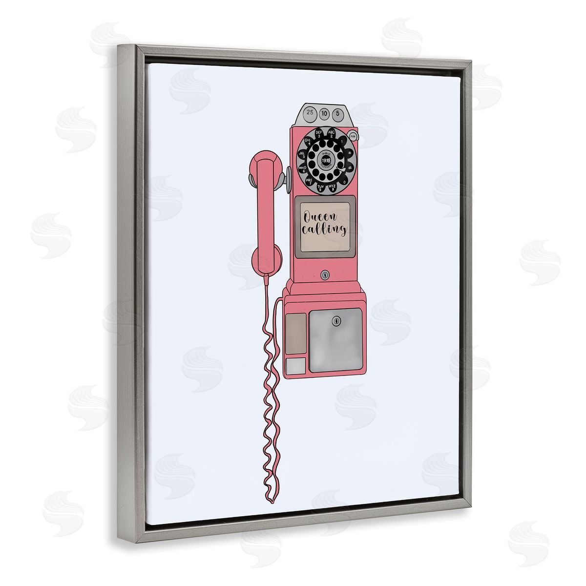 Ashley Singleton Vintage Pay Phone Chic Queen Calling Calligraphy  Gray Floating Frame Canvas Wall Art Print