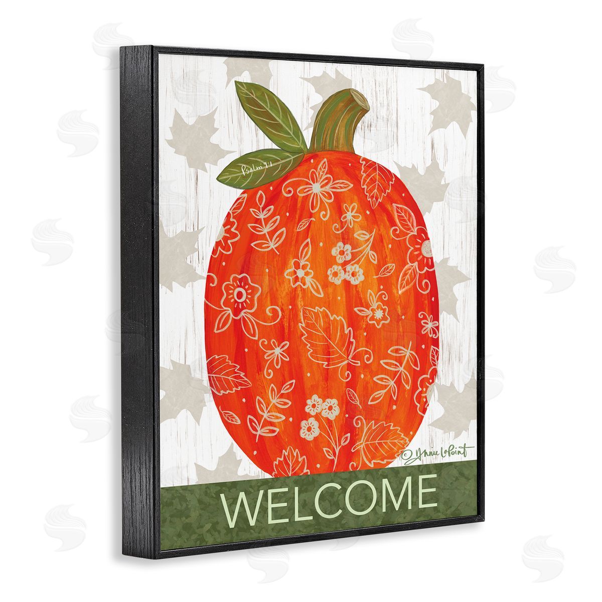 Annie LaPoint Patterned Autumn Botanicals Pumpkin Welcome Sign Black Framed Giclee Wall Art Print