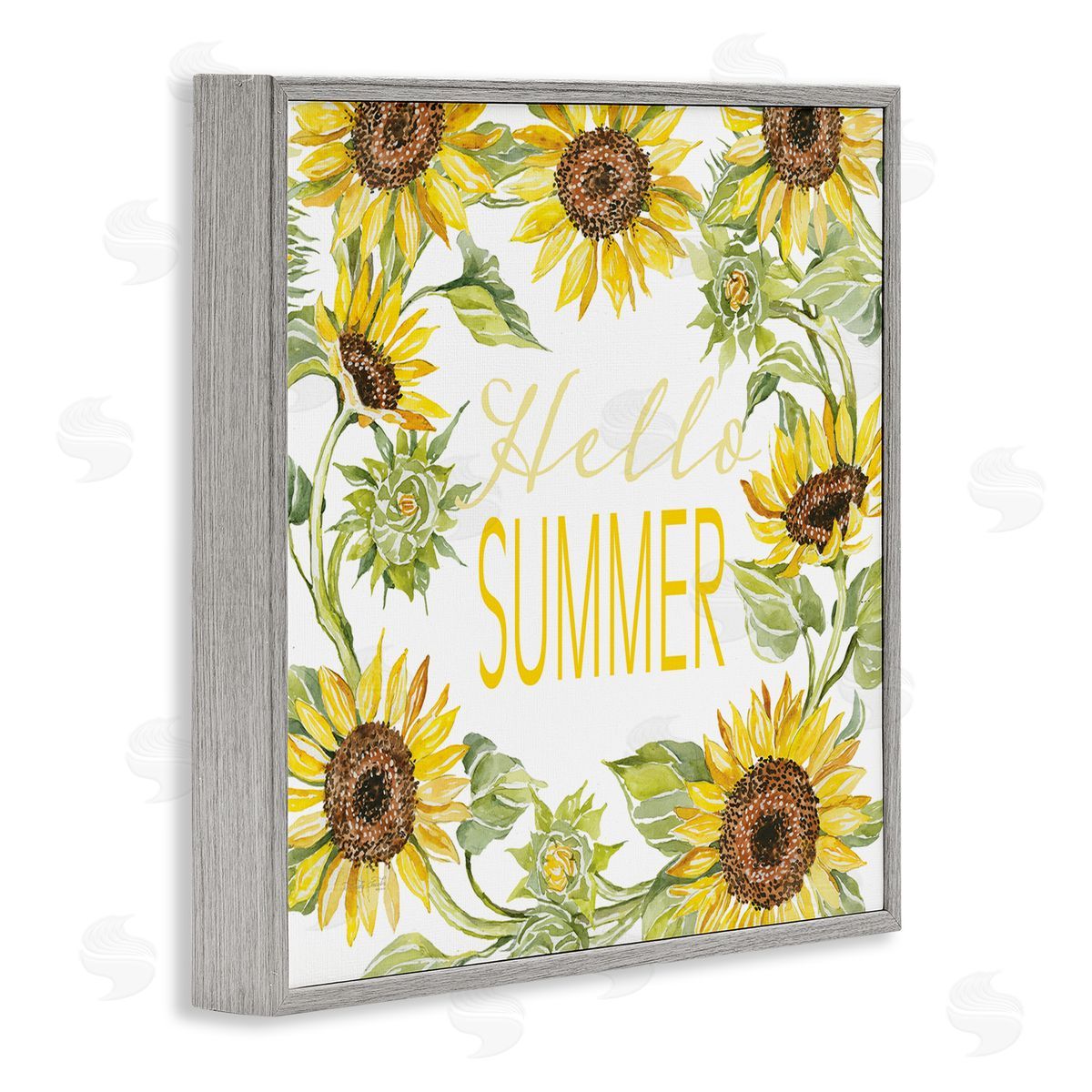Cindy Jacobs Hello Summer Warm Yellow Sunflower Typography Border Gray Framed Glicee Wall Art Print