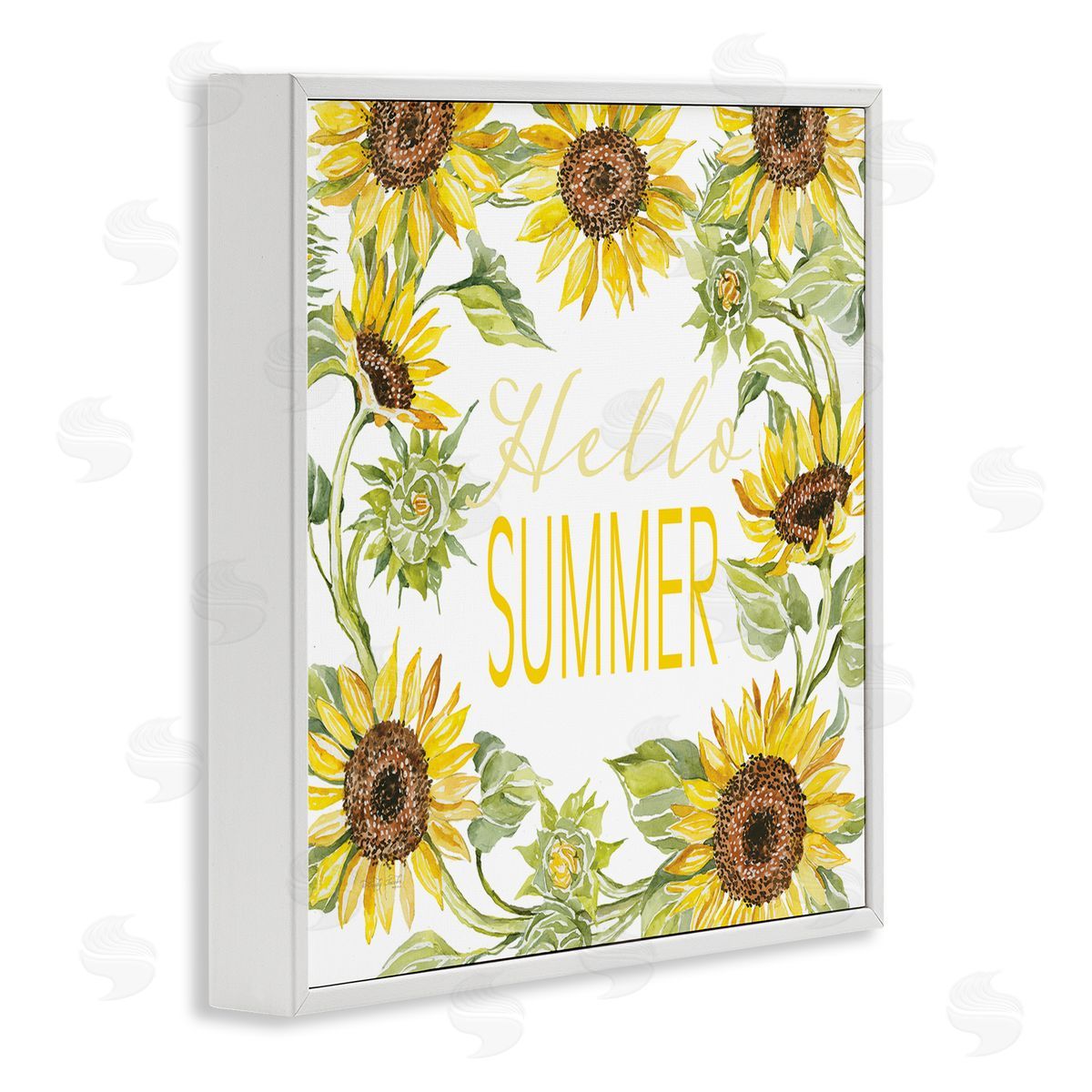 Cindy Jacobs Hello Summer Warm Yellow Sunflower Typography Border White Framed Glicee Wall Art Print