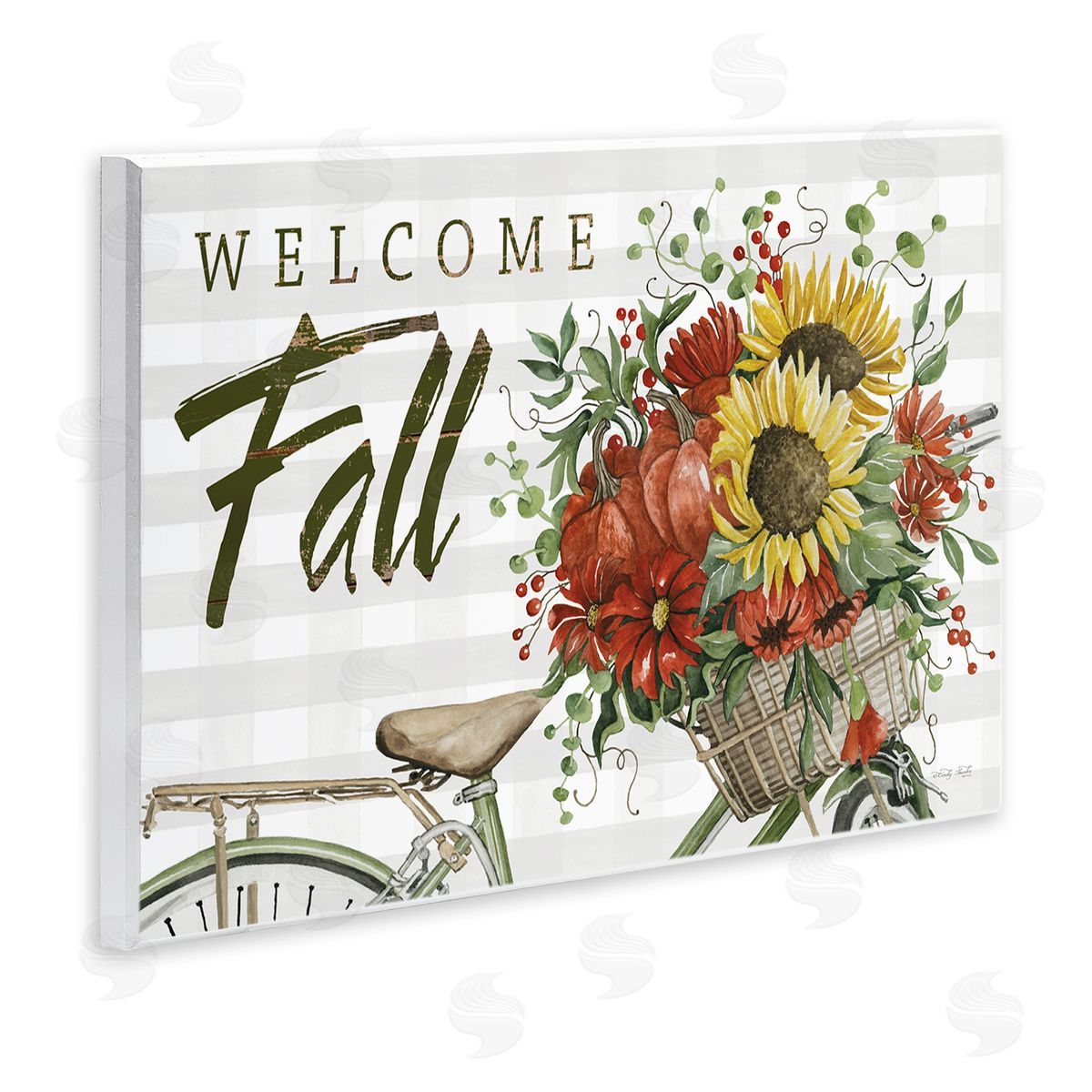 Cindy Jacobs Welcome Fall Autumnal Flower Assortment Bicycle Basket Wall Plaque Art Print