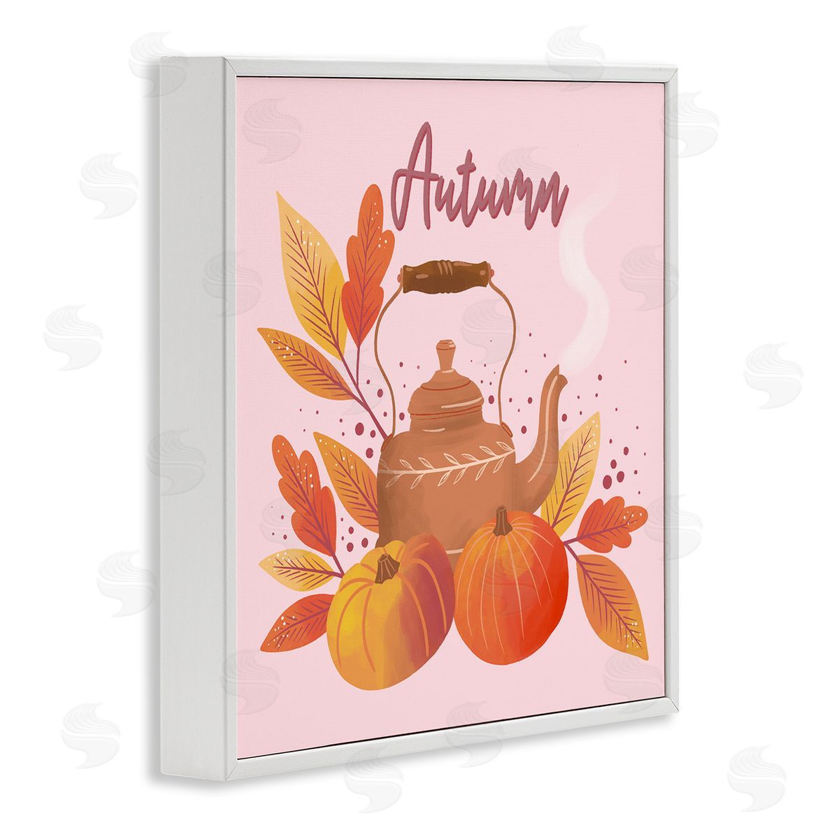 Dominika Godette Warm Autumn Teapot Seasonal Pumpkin Botanicals White Framed Glicee Wall Art Print
