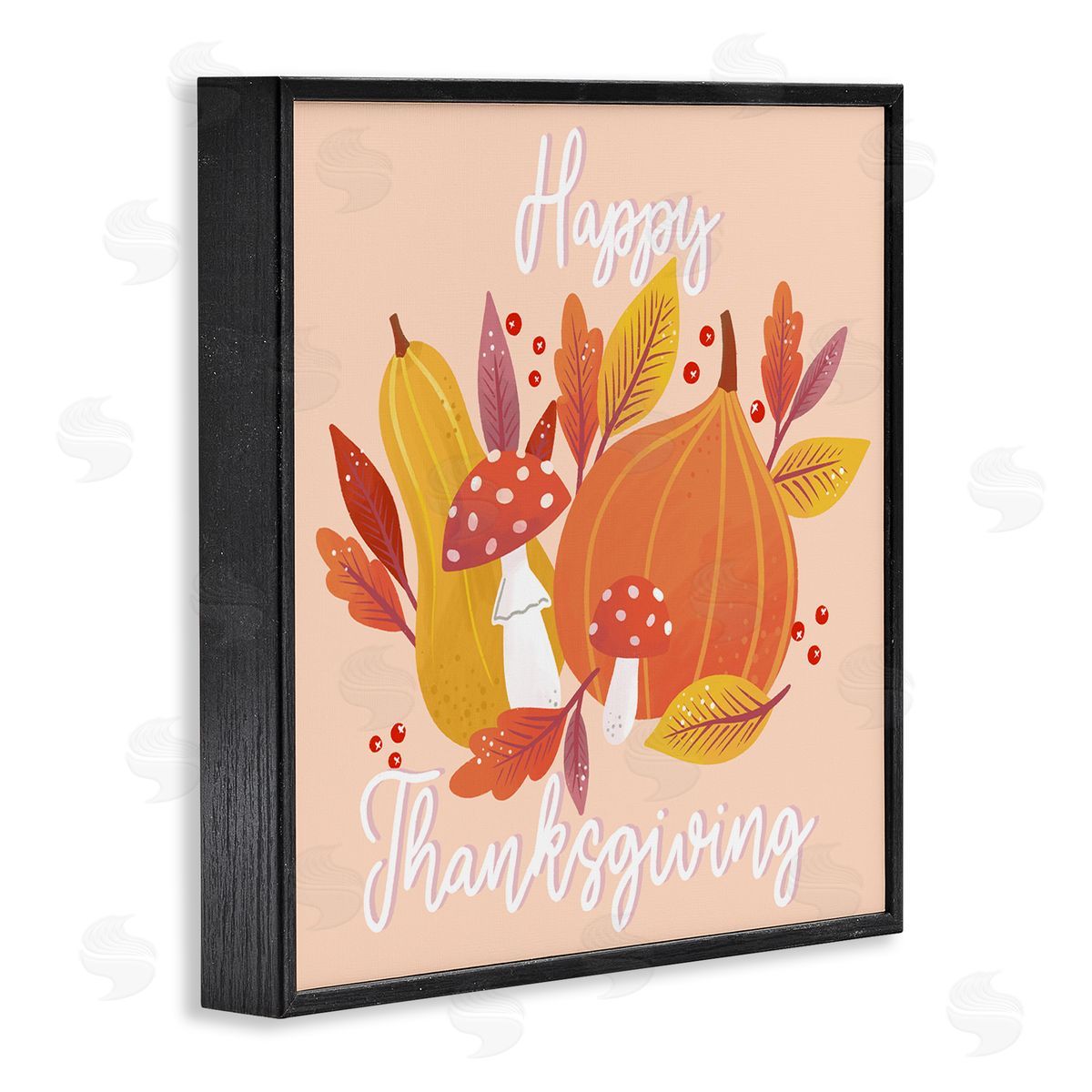 Dominika Godette Happy Thanksgiving Whimsical Autumnal Mushroom Botanicals Black Framed Glicee Wall Art Print