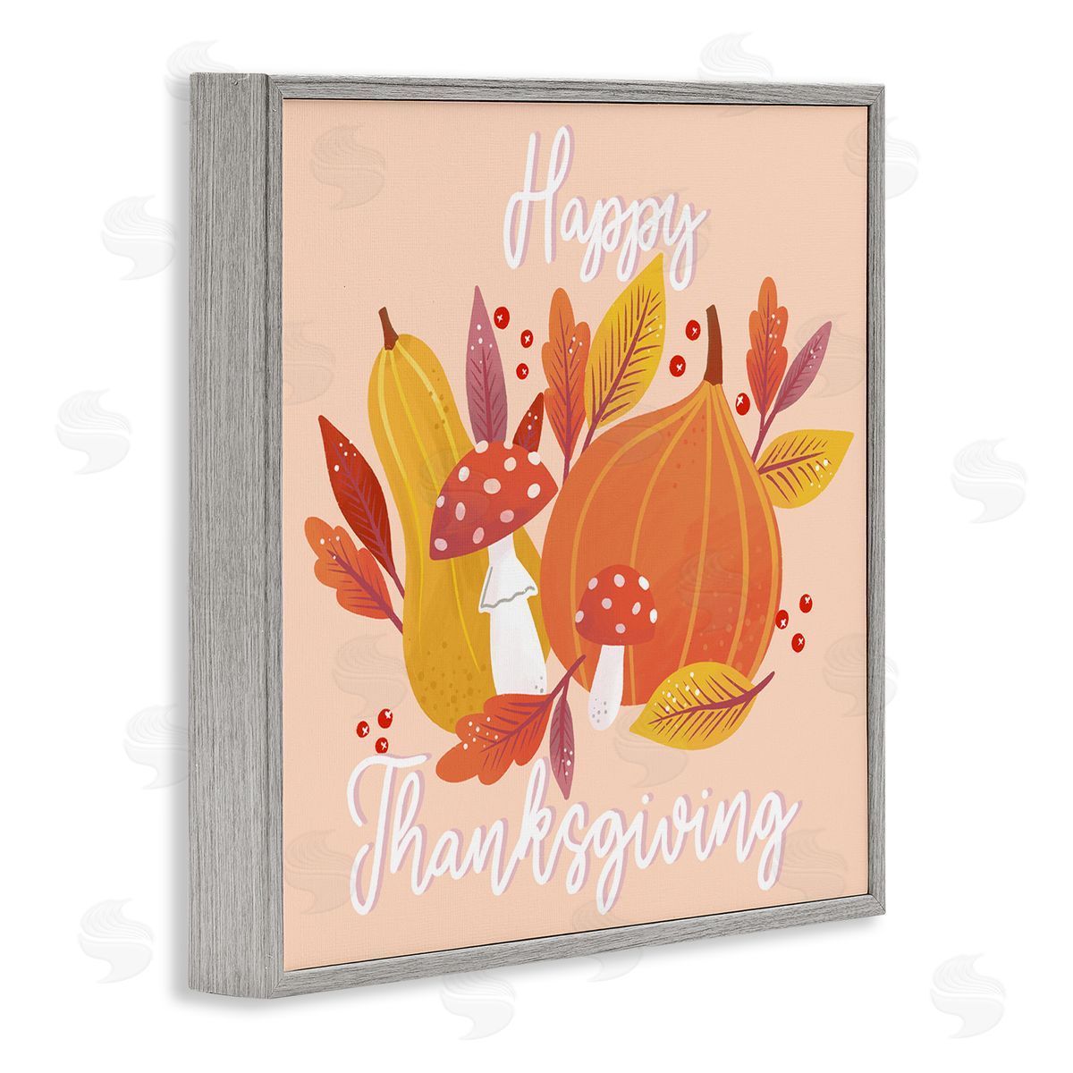 Dominika Godette Happy Thanksgiving Whimsical Autumnal Mushroom Botanicals Gray Framed Glicee Wall Art Print