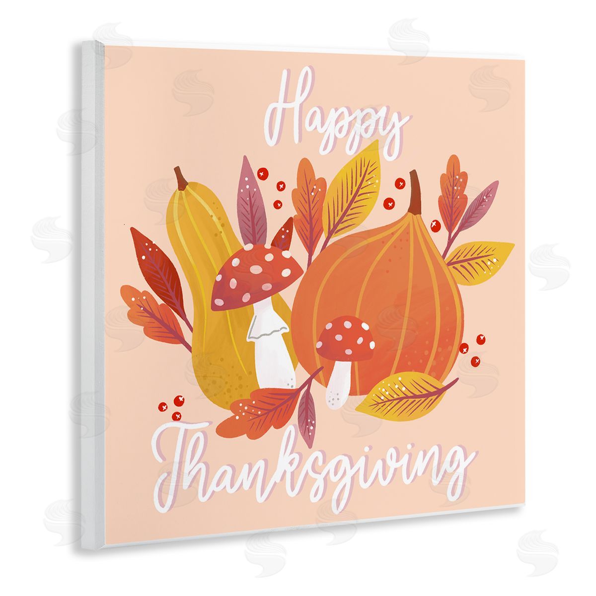 Dominika Godette Happy Thanksgiving Whimsical Autumnal Mushroom Botanicals Wooden Wall Plaque Art Print