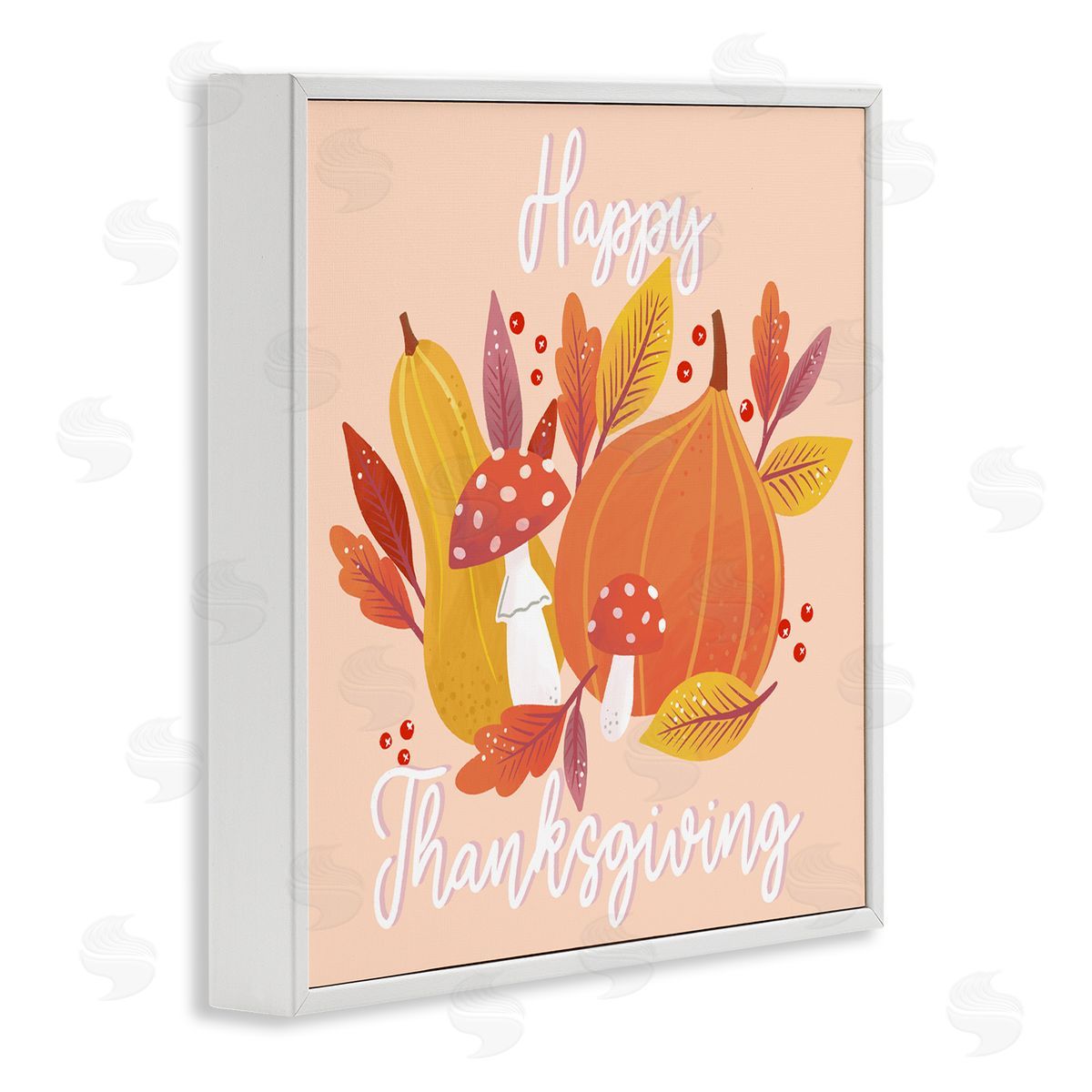 Dominika Godette Happy Thanksgiving Whimsical Autumnal Mushroom Botanicals White Framed Glicee Wall Art Print