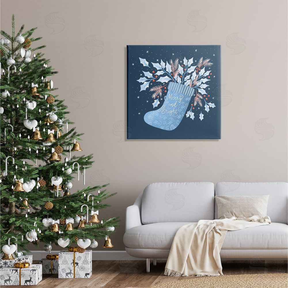 Dominika Godette Merry & Bright Seasonal Holly Berry Sprigs Stocking Canvas Wall Art in Room