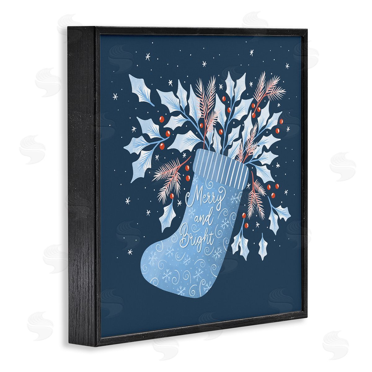 Dominika Godette Merry & Bright Seasonal Holly Berry Sprigs Stocking Black Framed Glicee Wall Art Print